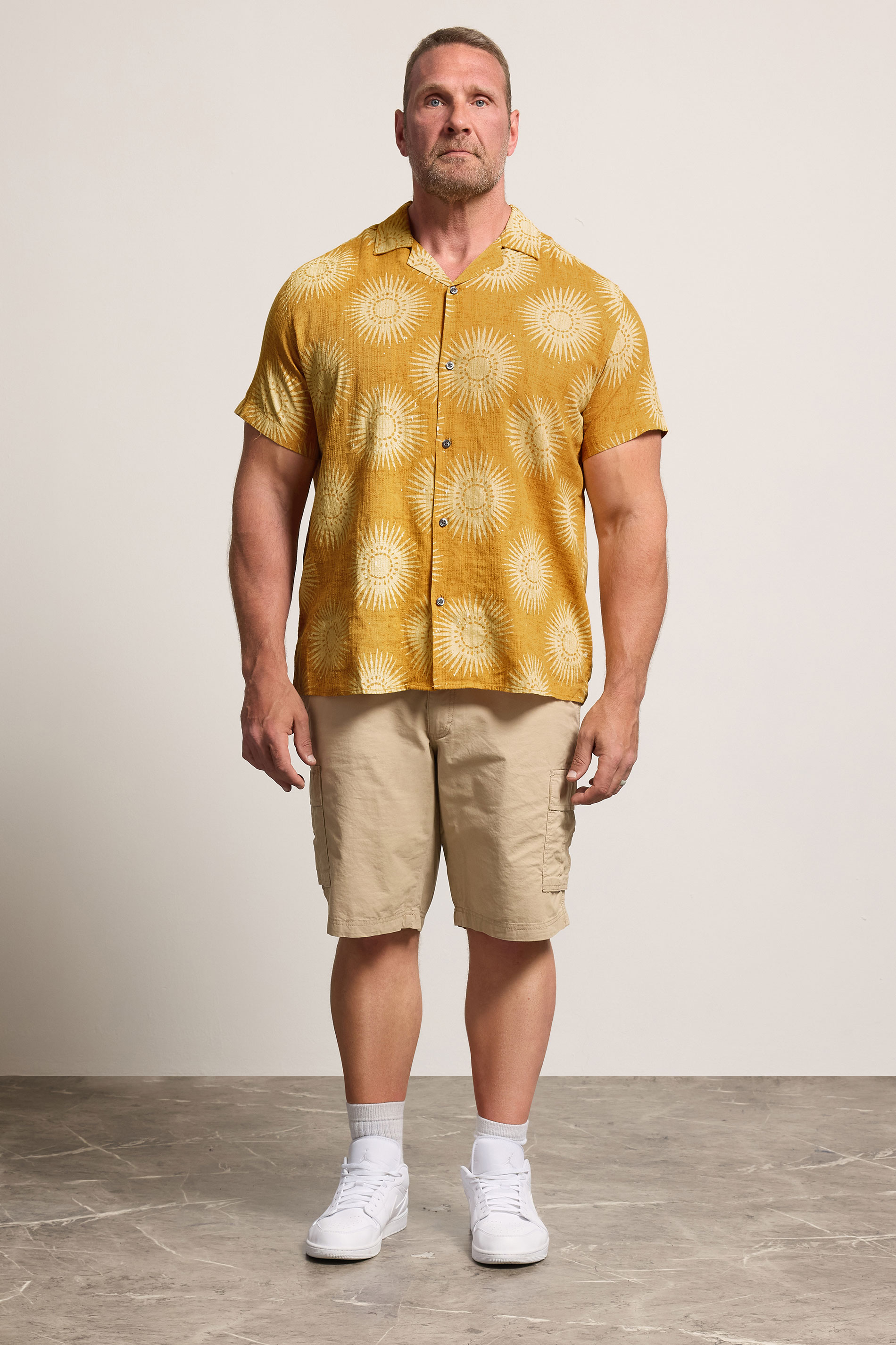 JACK & JONES Big & Tall Amber Brown Sun Print Resort Shirt | BadRhino 1