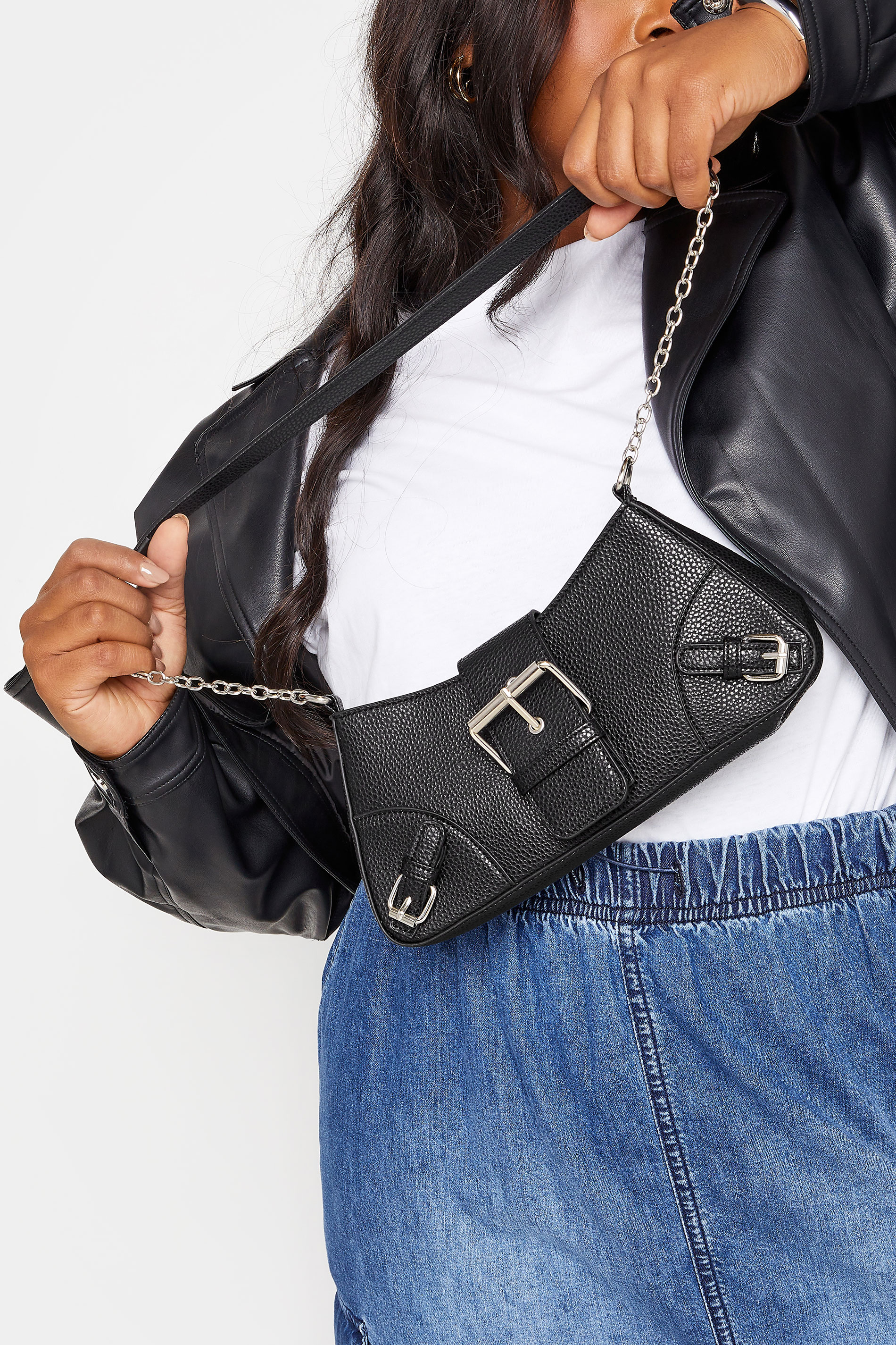 Black Triple Buckle Detail Shoulder Bag | Yours Clothing 3