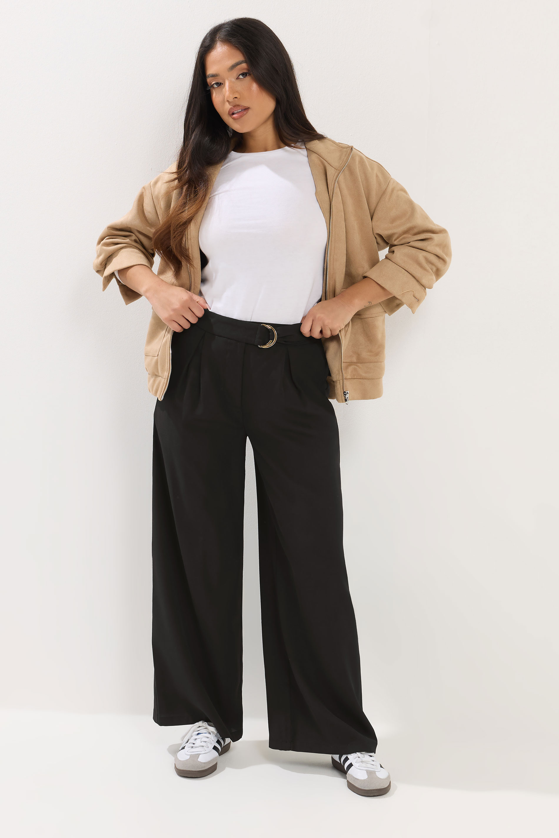 PixieGirl Petite Women's Black Belted Wide Leg Trousers | PixieGirl 3