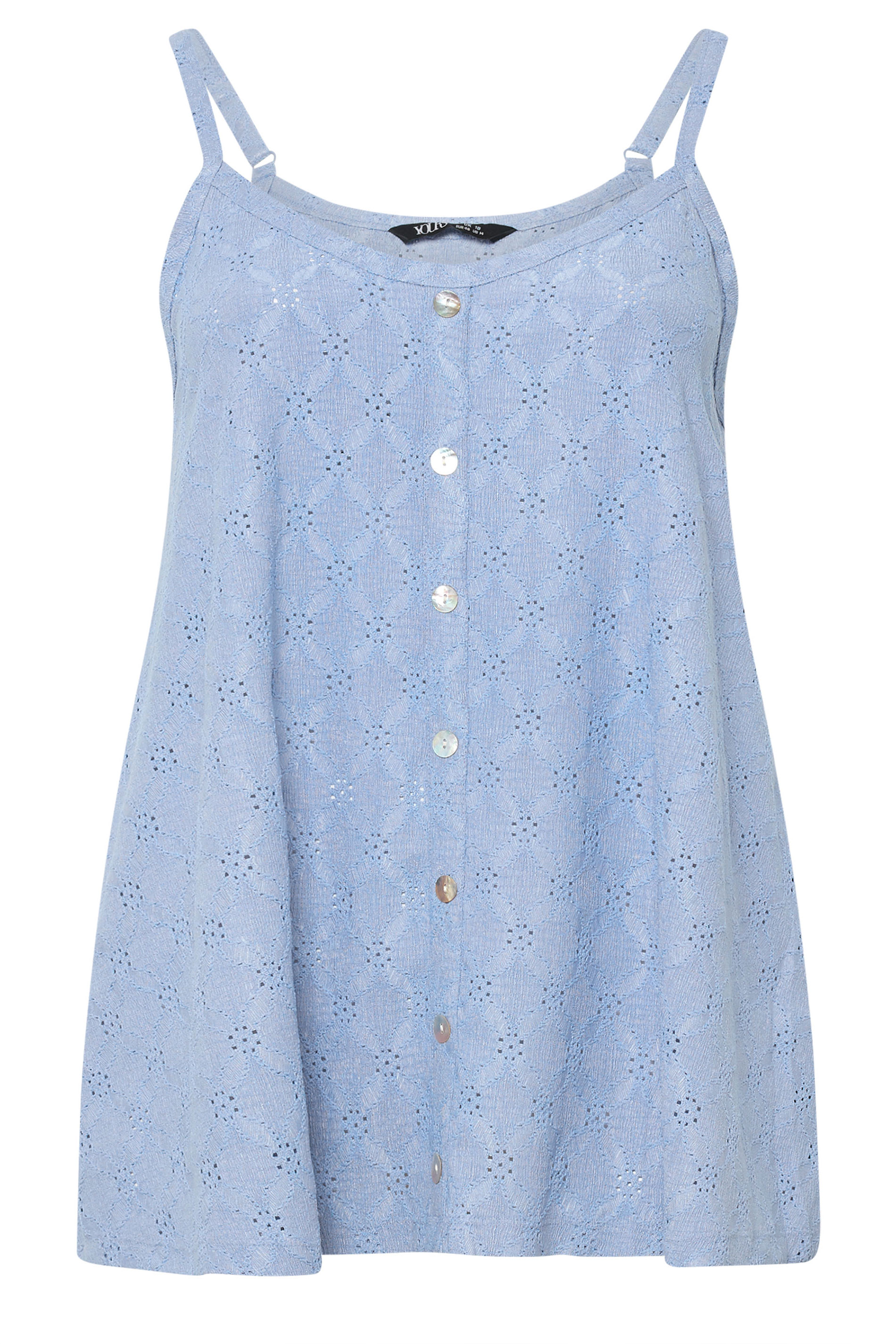 YOURS Plus Size Blue Broderie Anglaise Vest Top | Yours Clothing 5