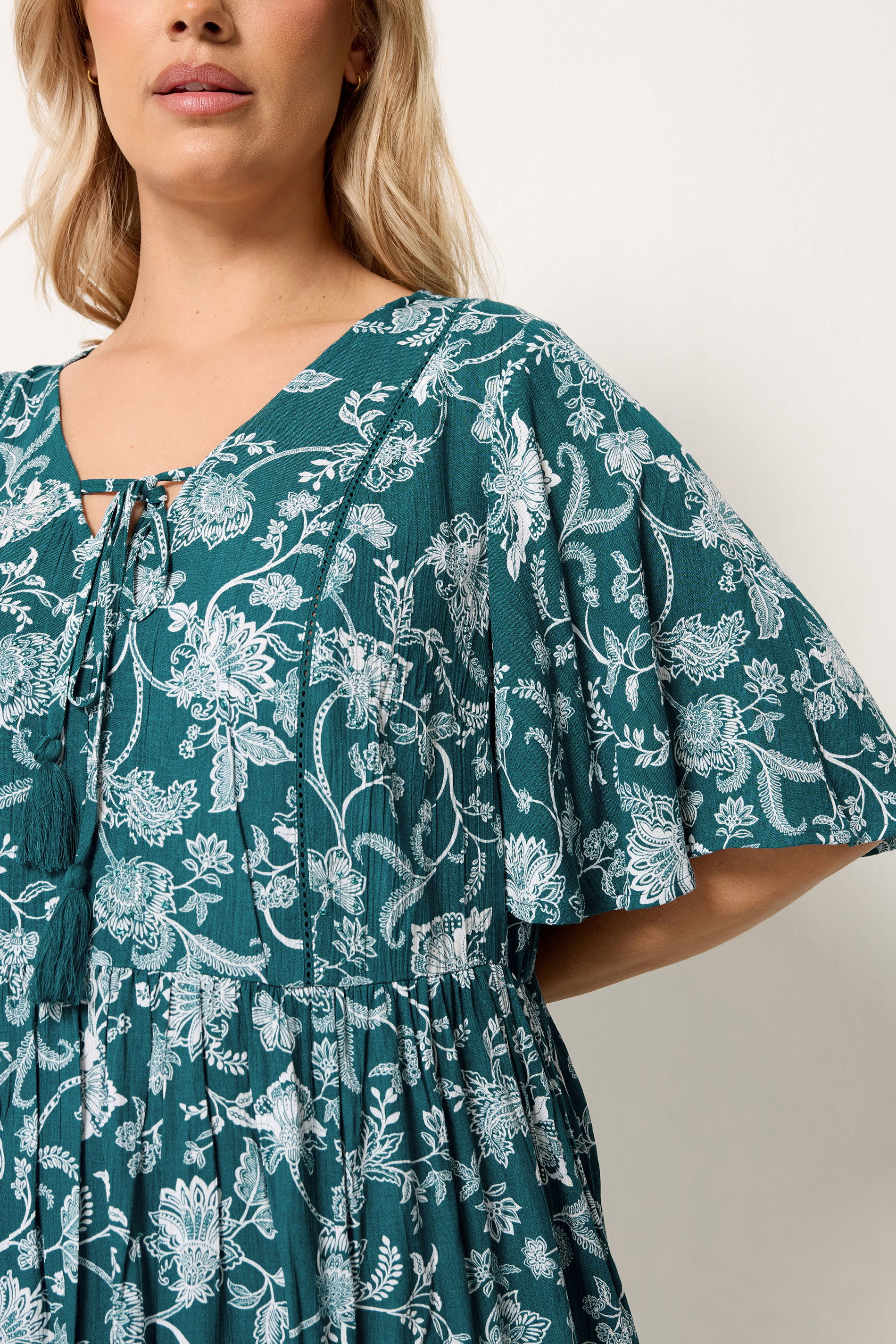 YOURS Plus Size Paisley Green Tie Neck Top | Yours Clothing 4