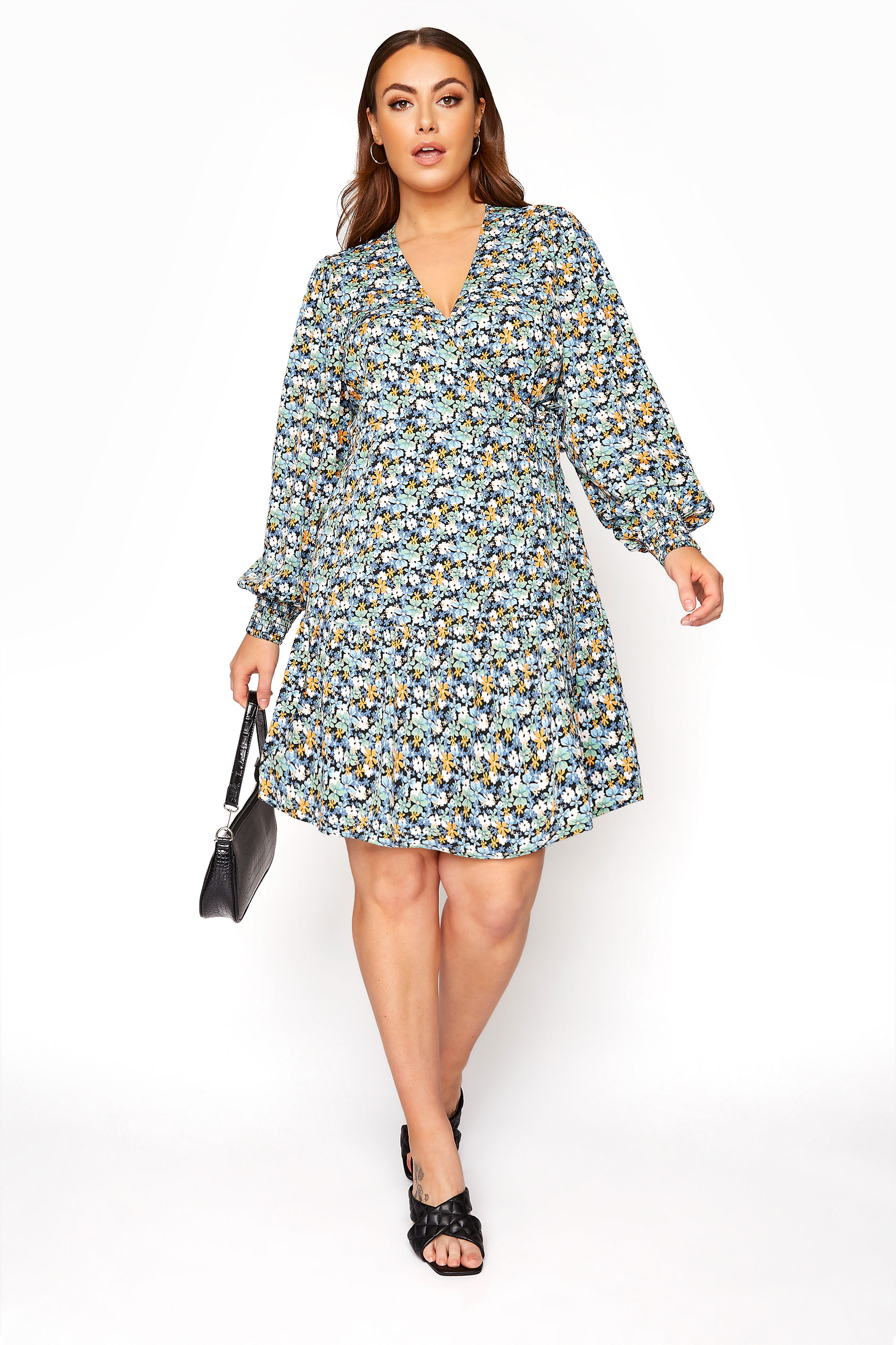 LIMITED COLLECTION Blue Floral Wrap Mini Dress | Yours Clothing