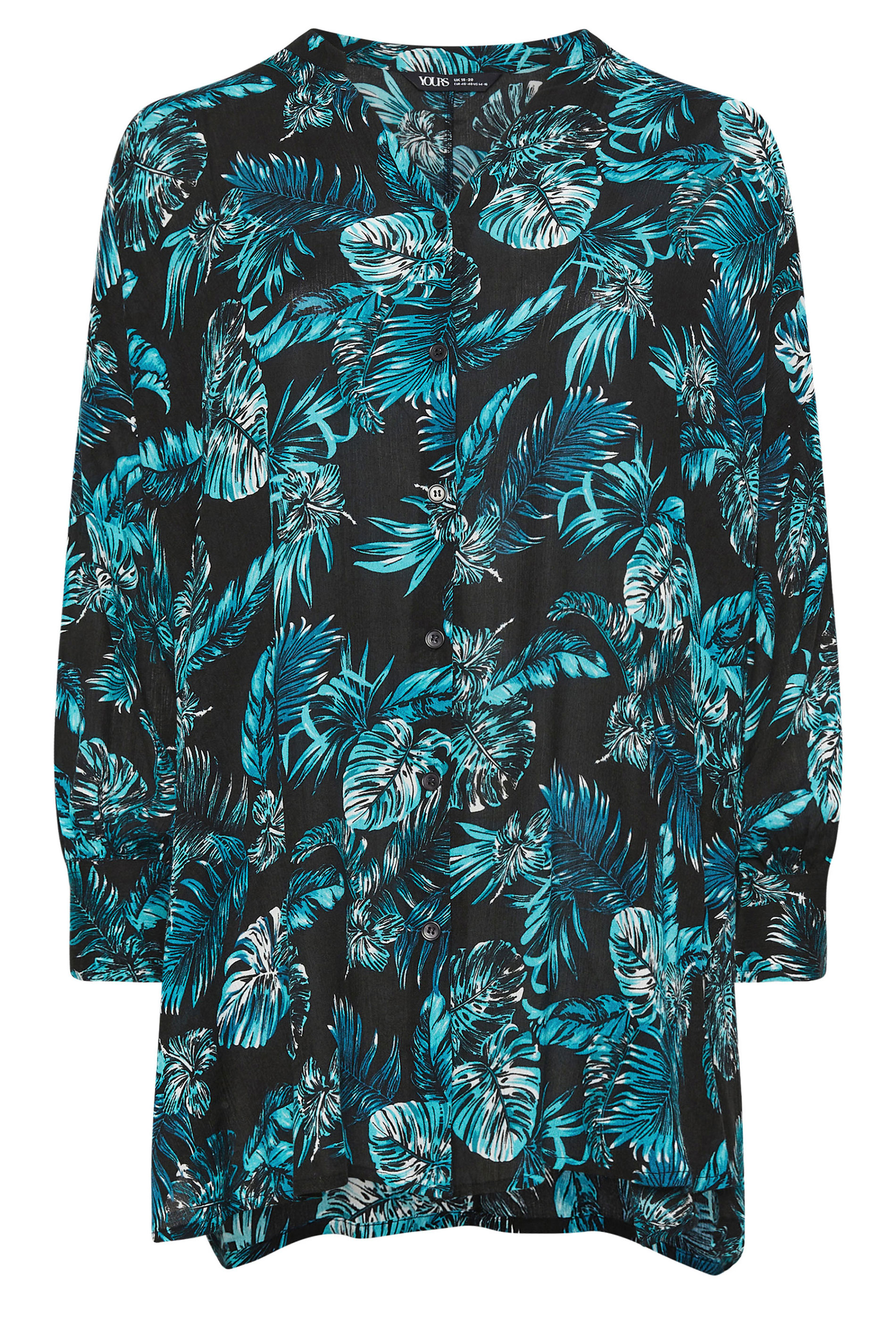 YOURS Plus Size Black Tropical Print Crinkle Beach Shirt | Yours Clothing