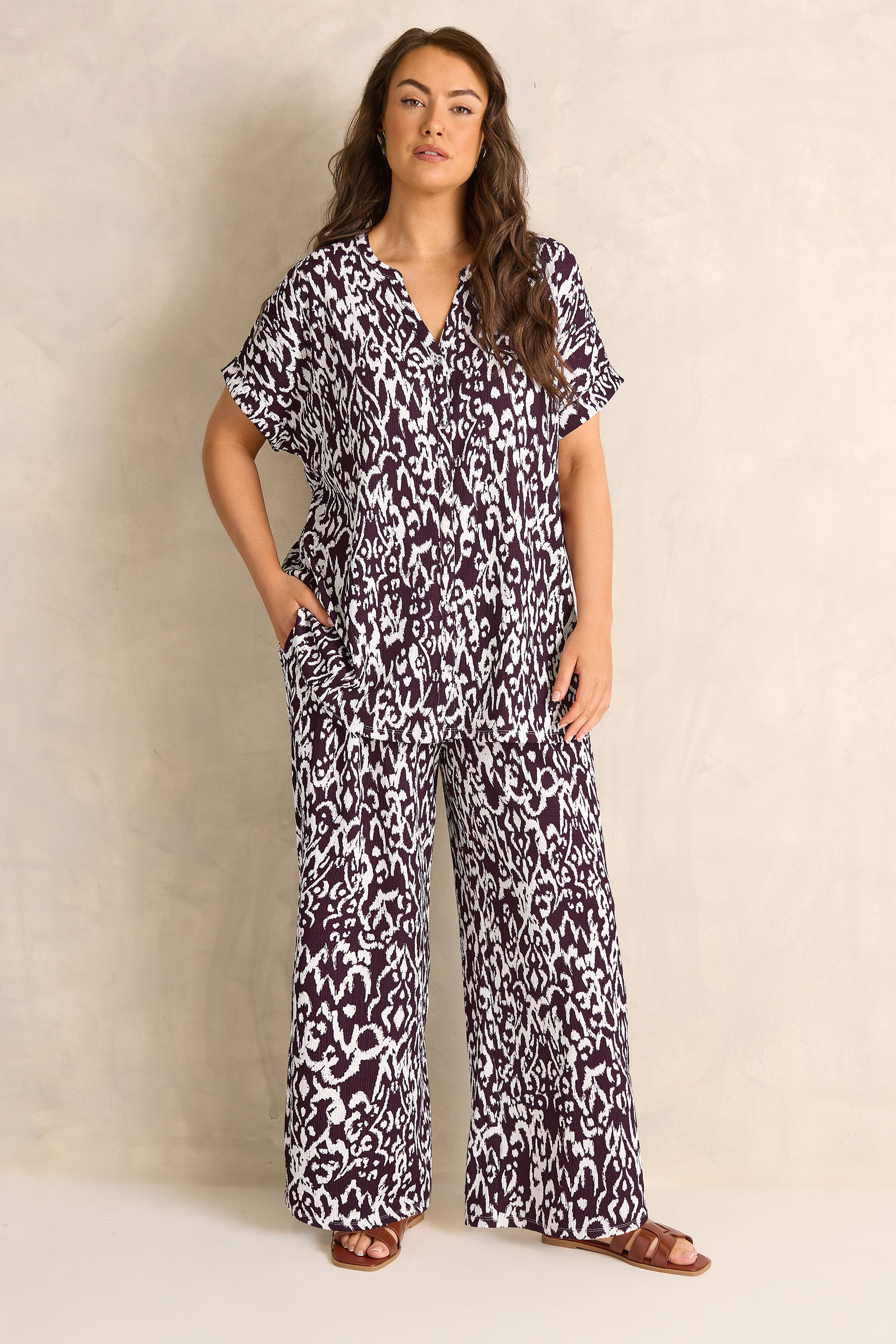 EVANS Plus Size Berry Red Ikat Print Button Front Blouse | Evans  1