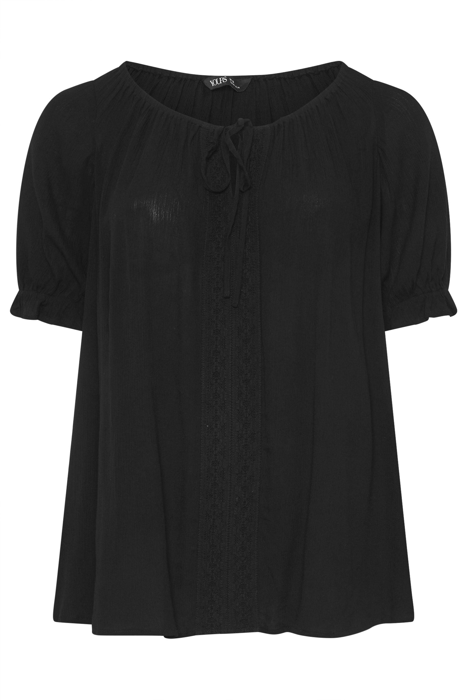 YOURS Plus Size Black Crochet Detail Top | Yours Clothing 5
