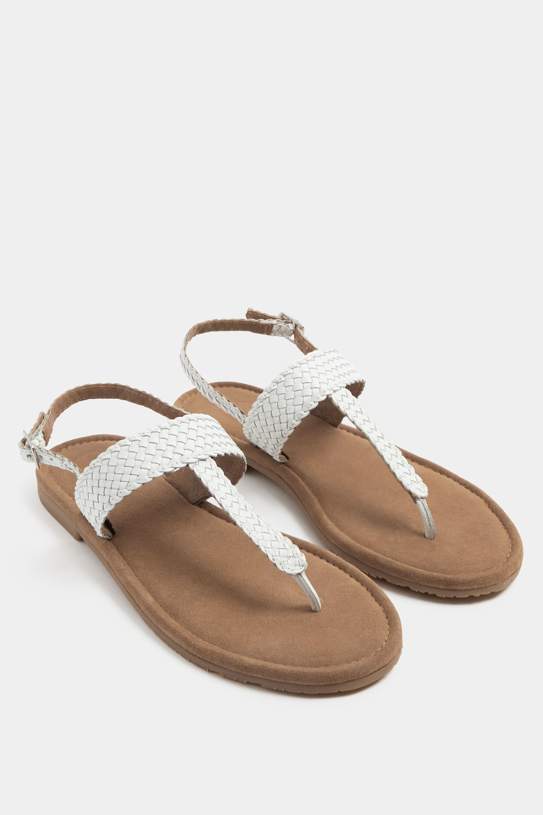 White Woven Toe Post Sandals In Extra EEE Wide Fit | Yours Clothing 1