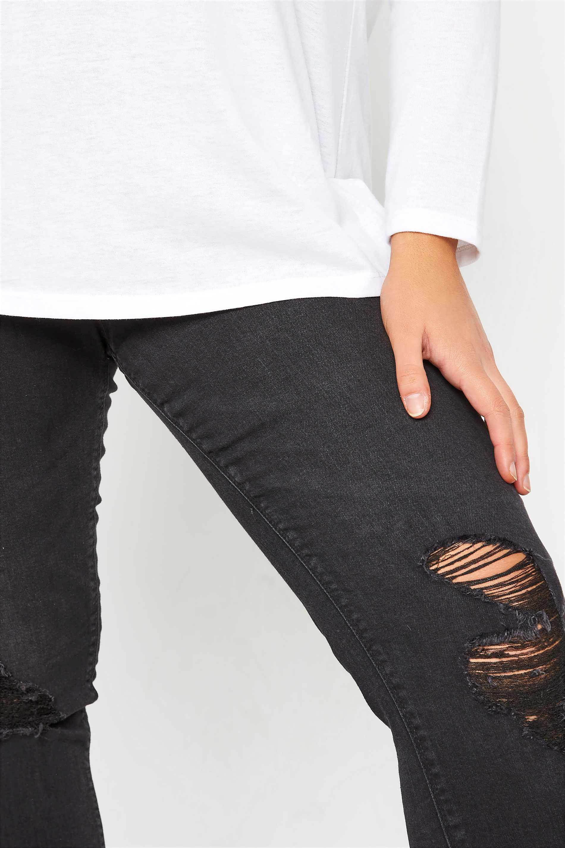 Plus Size Black Ripped Knee JENNY Jeggings | Yours Clothing 3