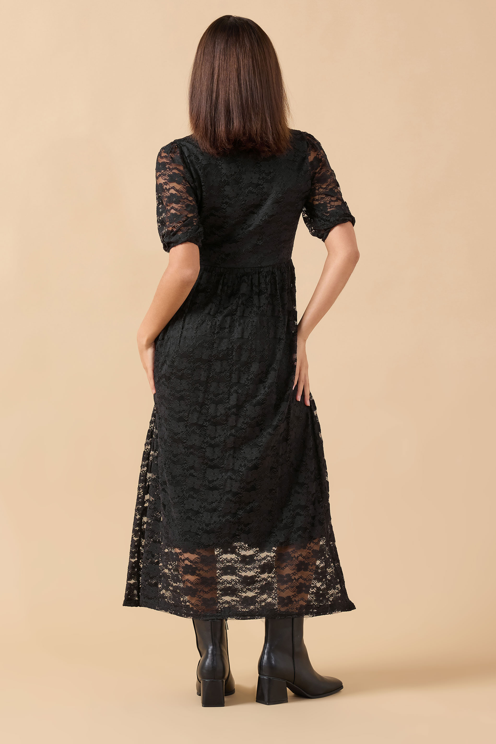 PixieGirl Petite Women's Black Lace Midi Tea Dress | PixieGirl 2