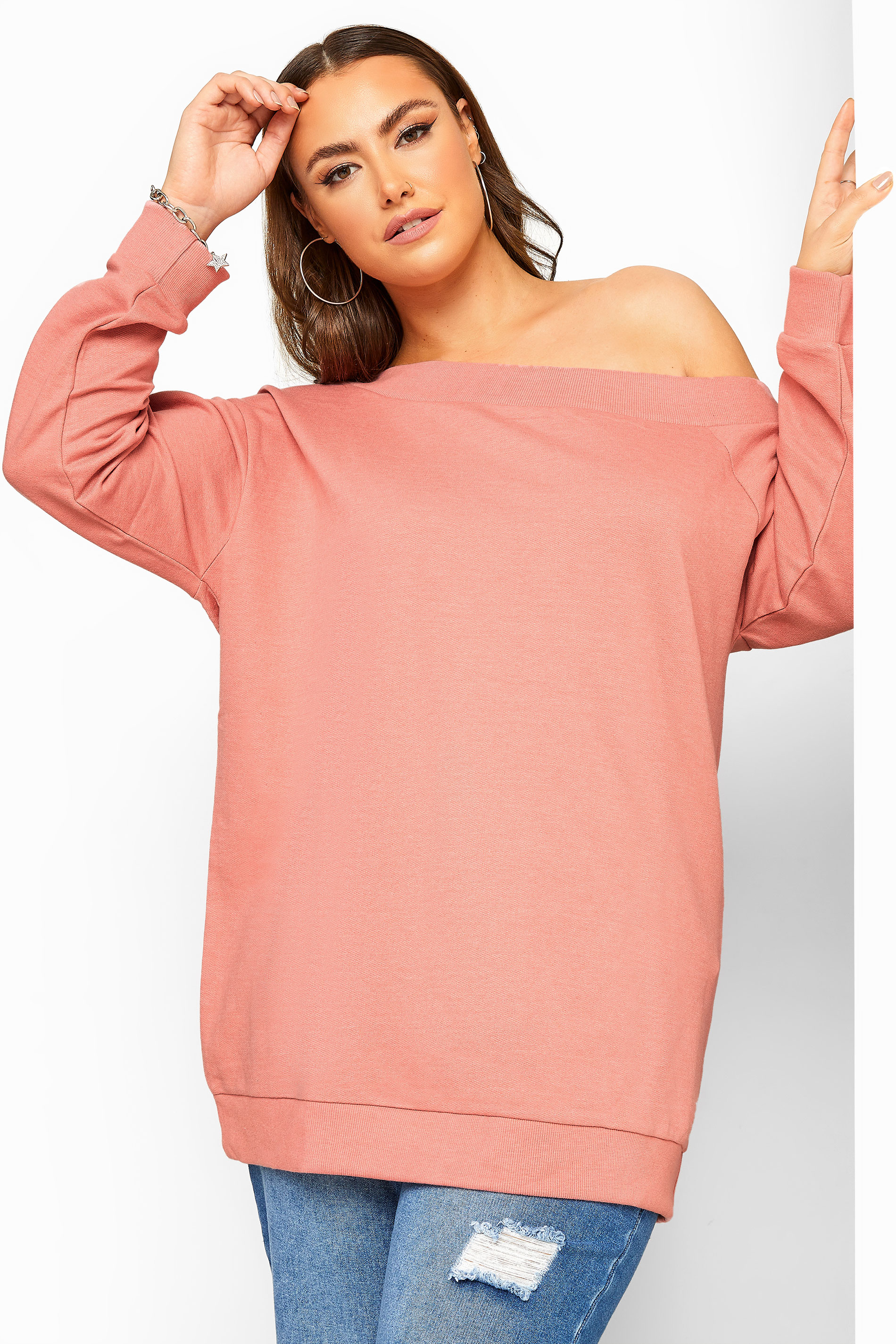 Blush Pink Off The Shoulder Sweatshirt Yours Clothing