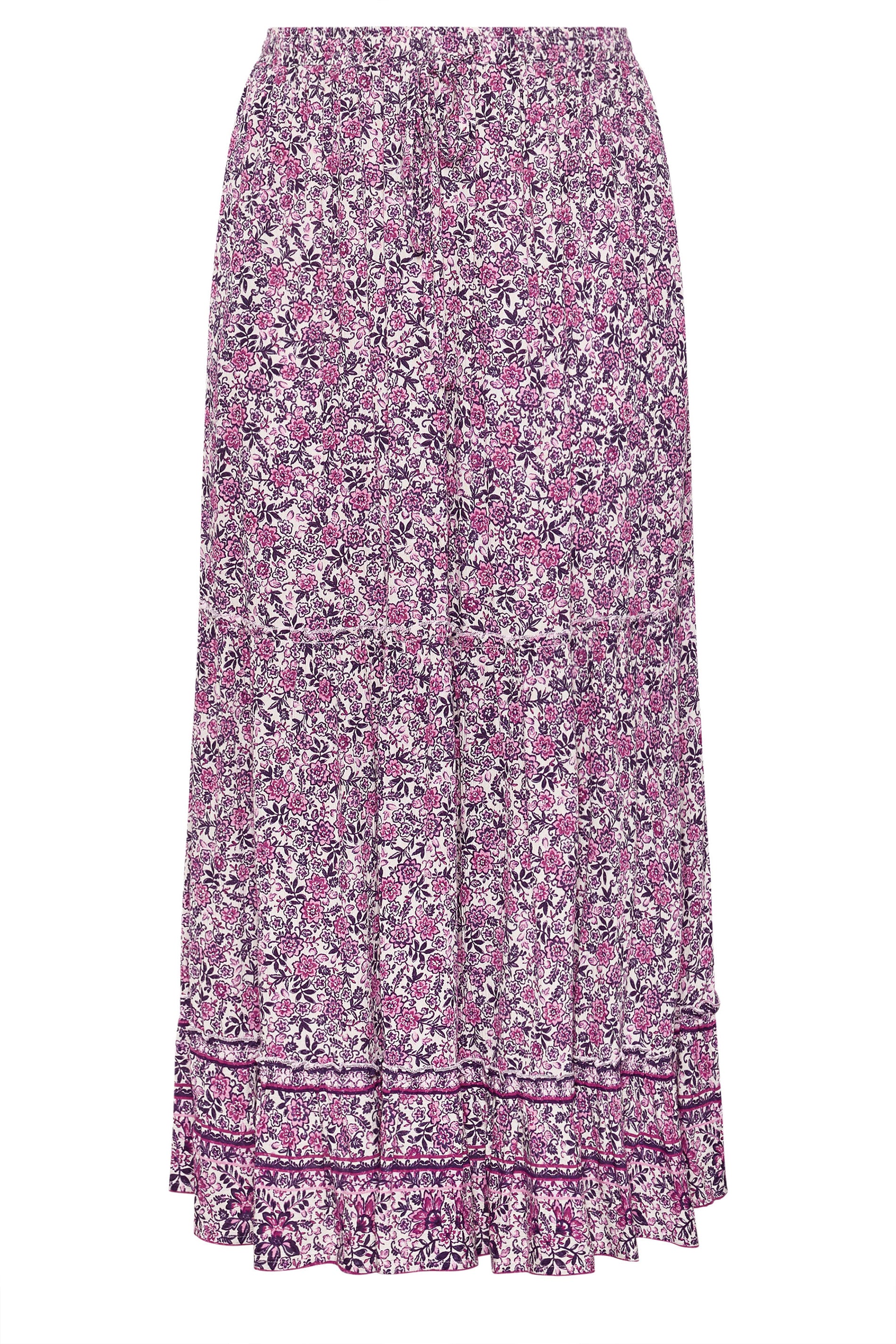 YOURS Plus Size Pink Ditsy Floral Tiered Skirt | Yours Clothing 5