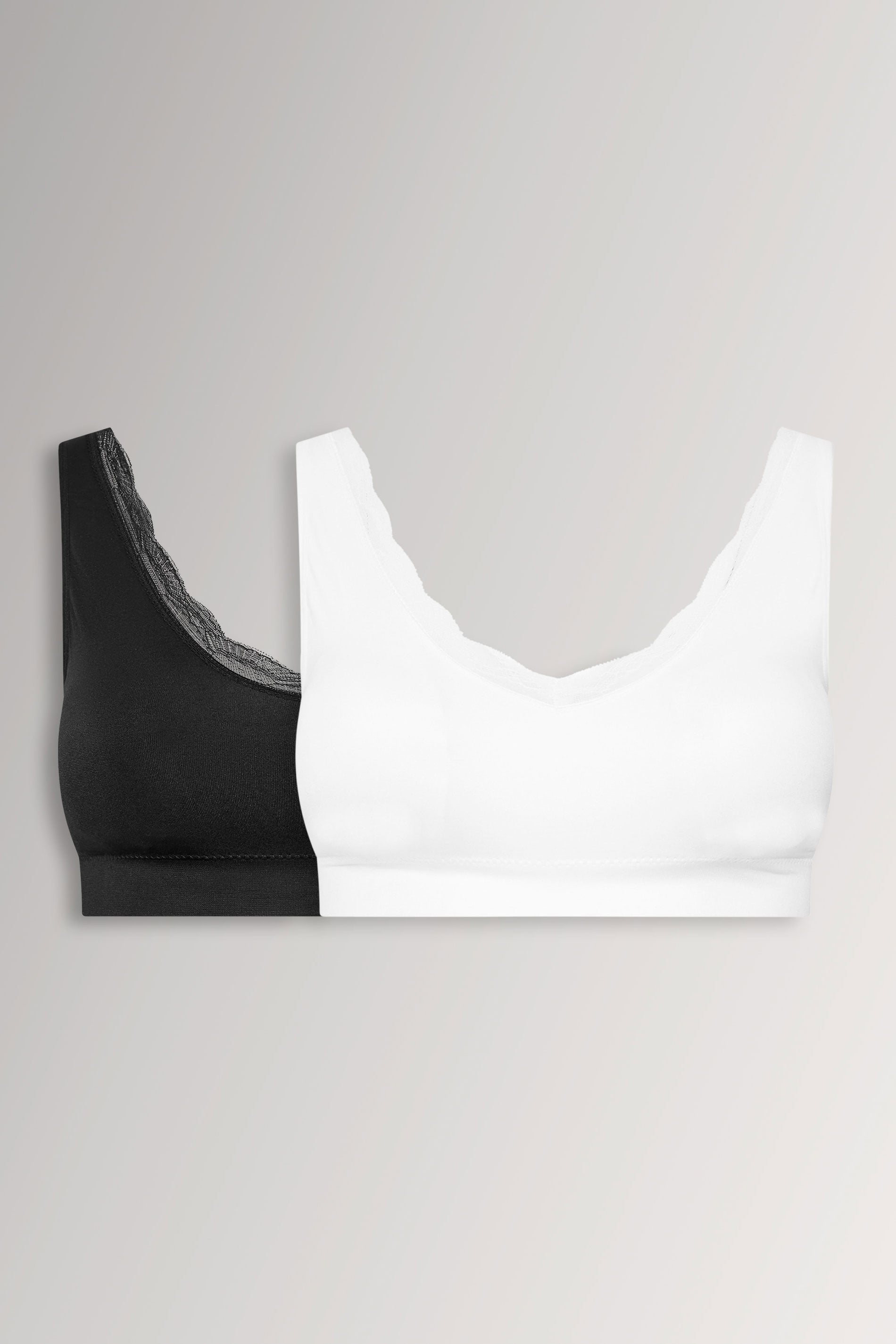 YOURSET 2 PACK Plus Size Black & White Lace Trim Seamless Bralette | Yours Clothing 3