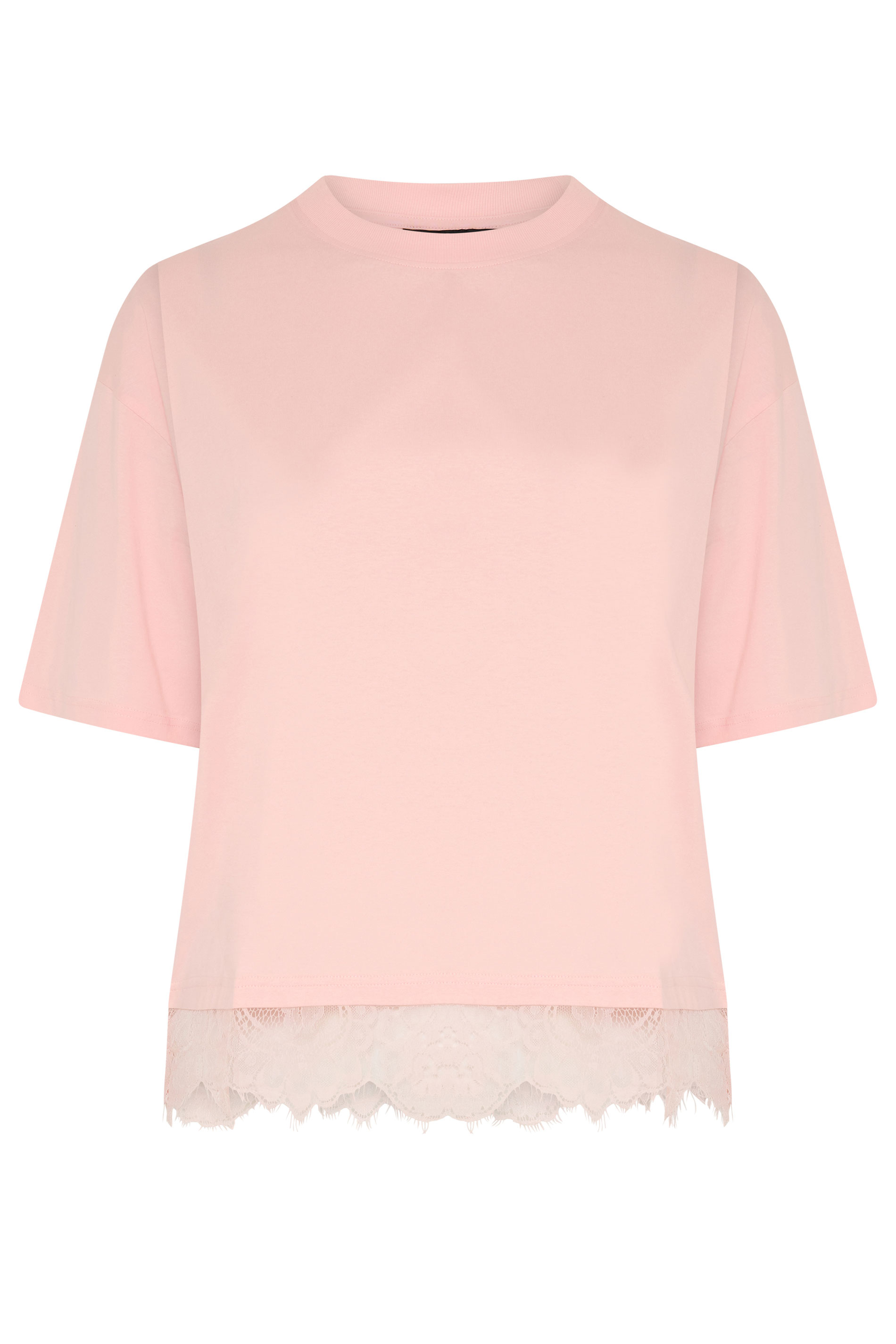 LIMITED COLLECTION Plus Size Pastel Pink Lace Trim T-Shirt | Yours Clothing 5