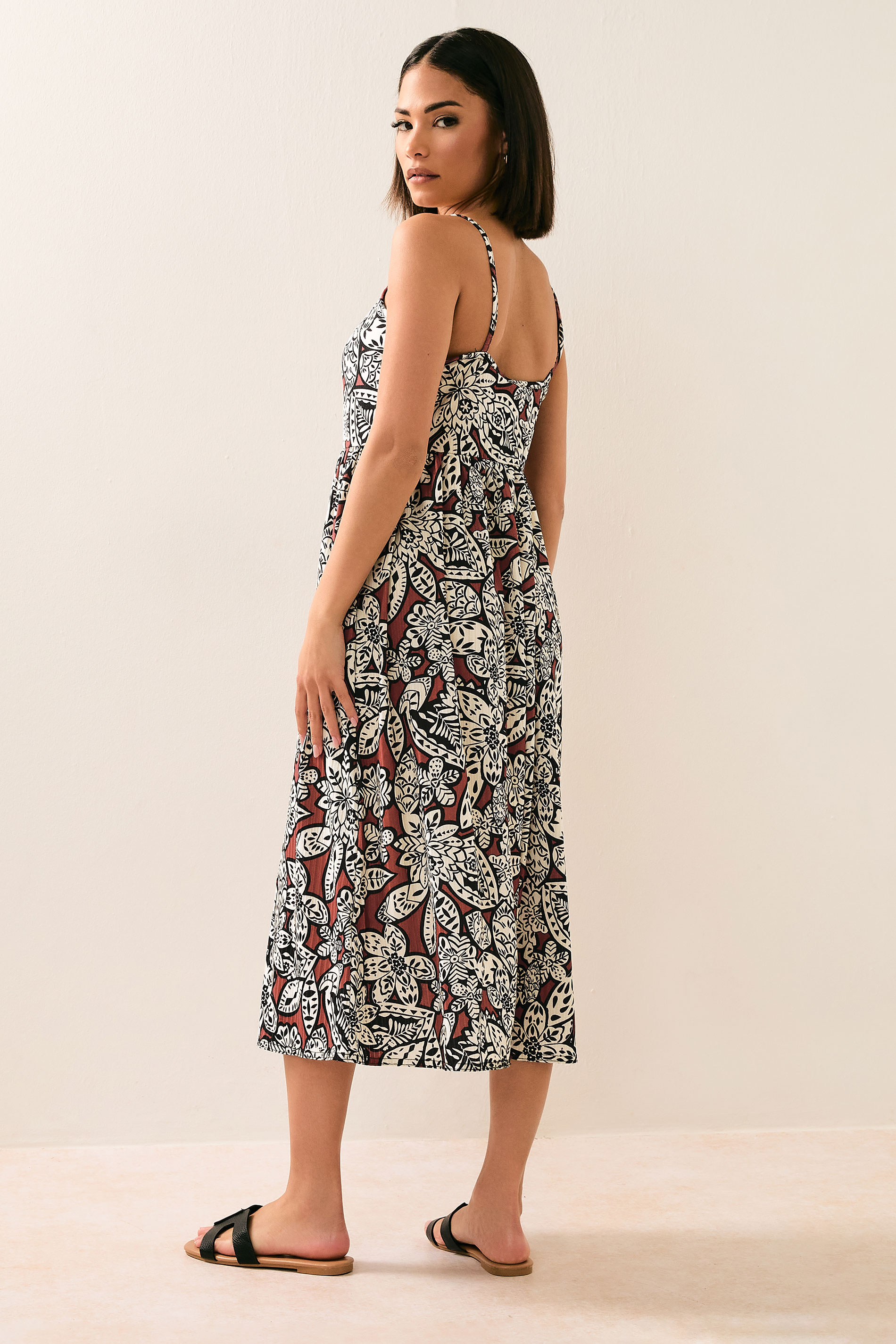 PixieGirl Rust Orange Floral Print Midi Dress | PixieGirl 4