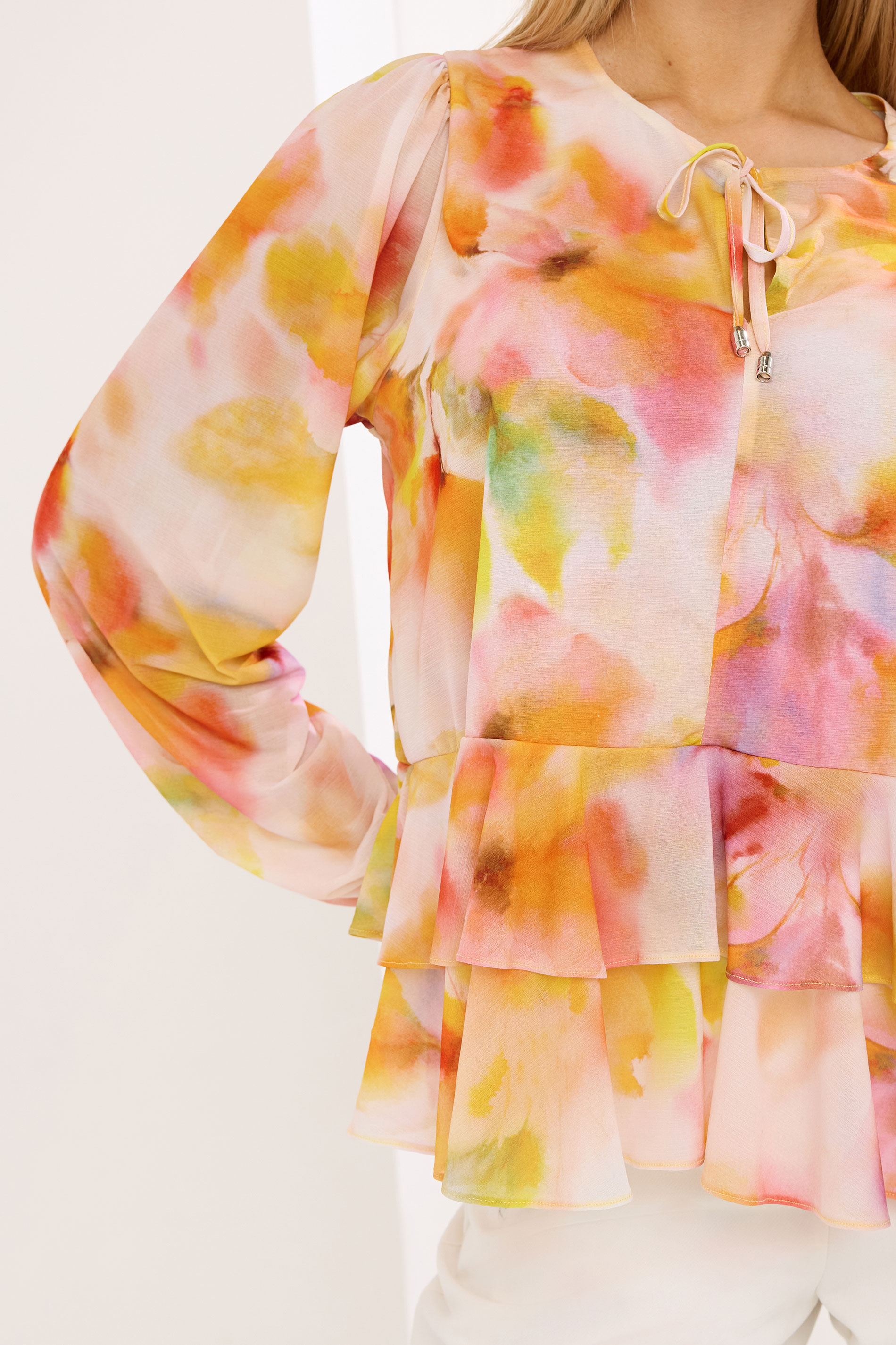 STAR Orange Abstract Frill Hem Blouse | StarByJM 4