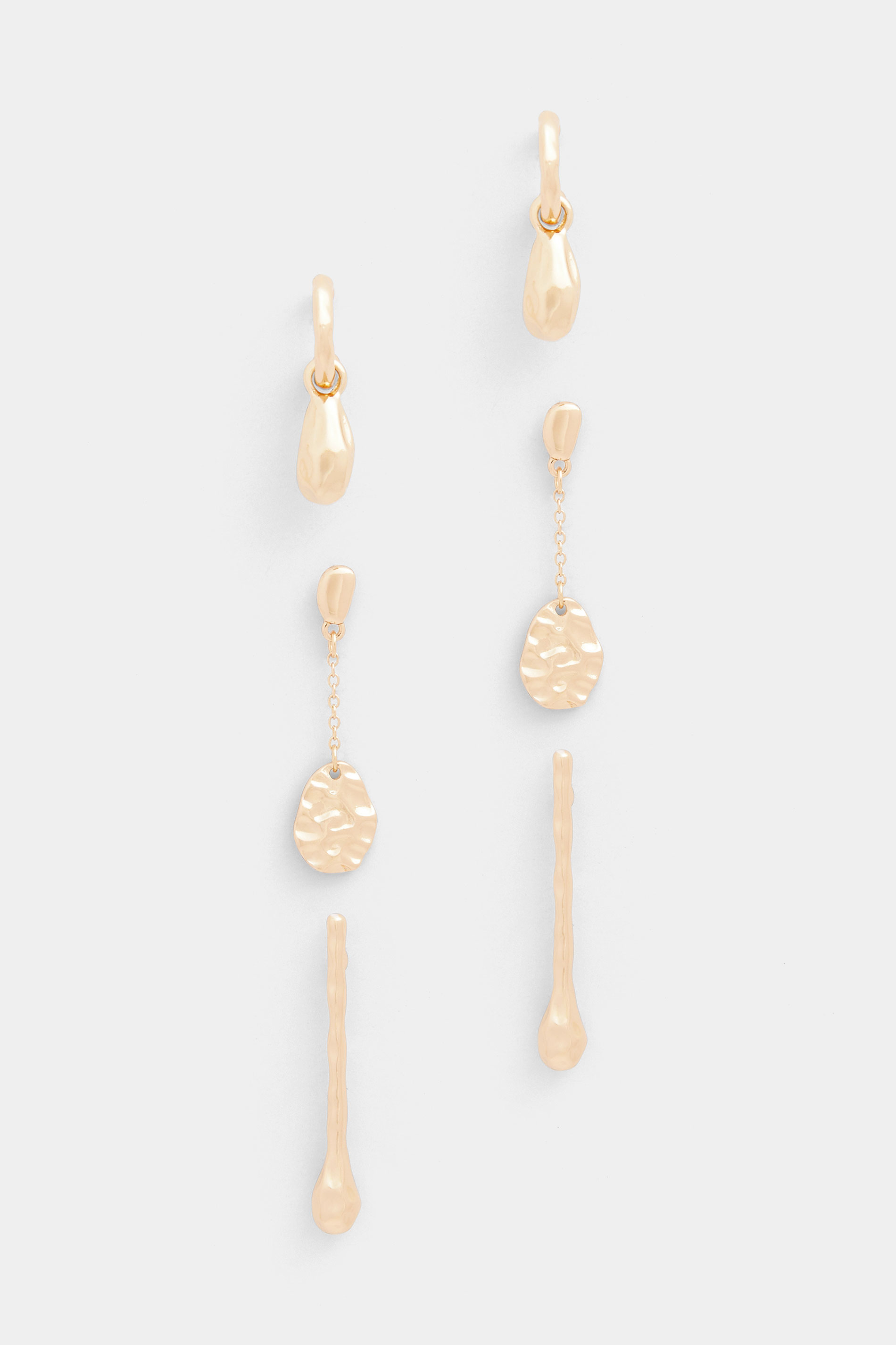 YOURSET 3 PACK Gold Tone Textured Earrings | Yours Clothing 3