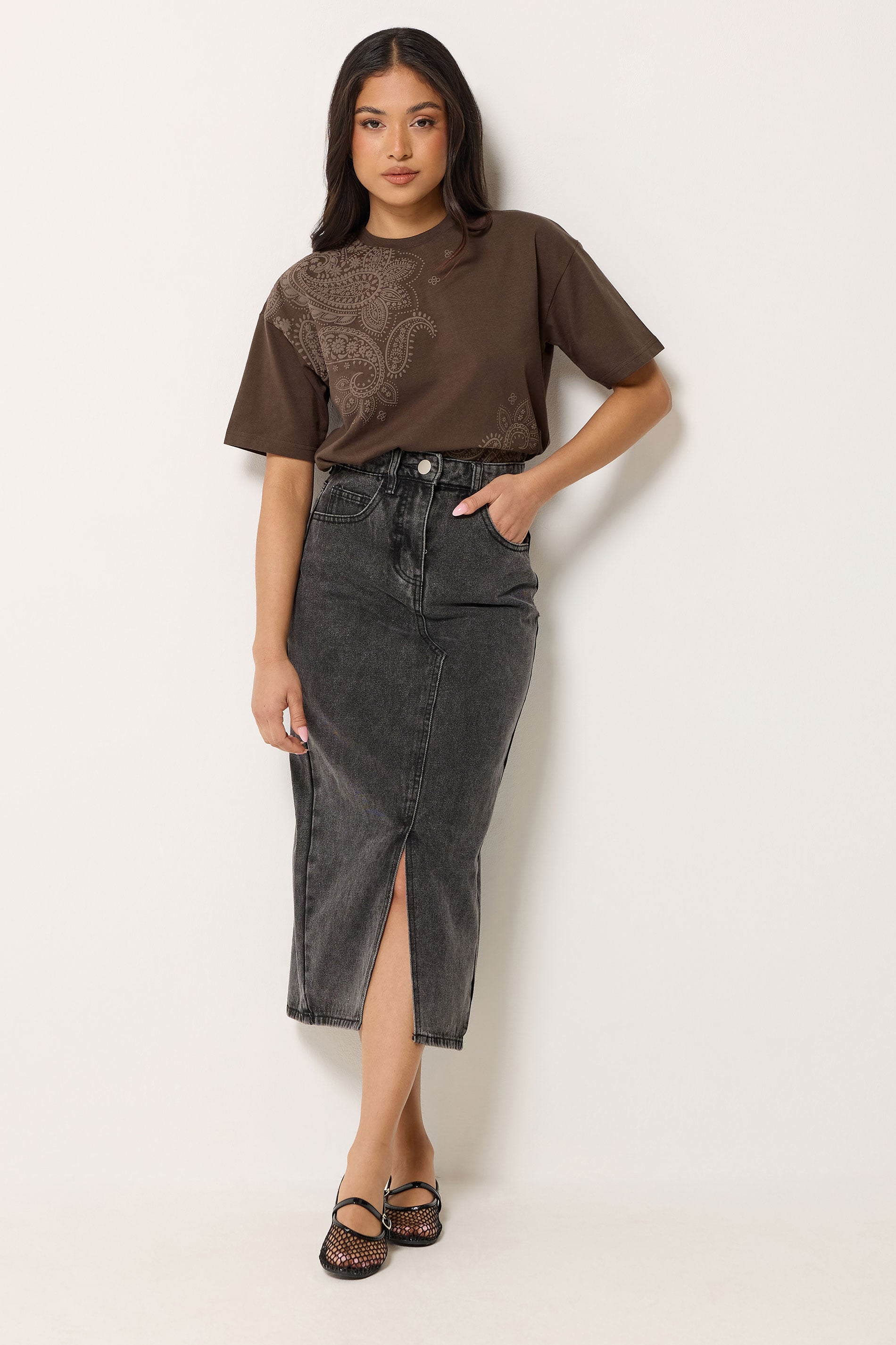 PixieGirl Petite Women's Chocolate Brown Paisley Cotton T-Shirt | PixieGirl 1