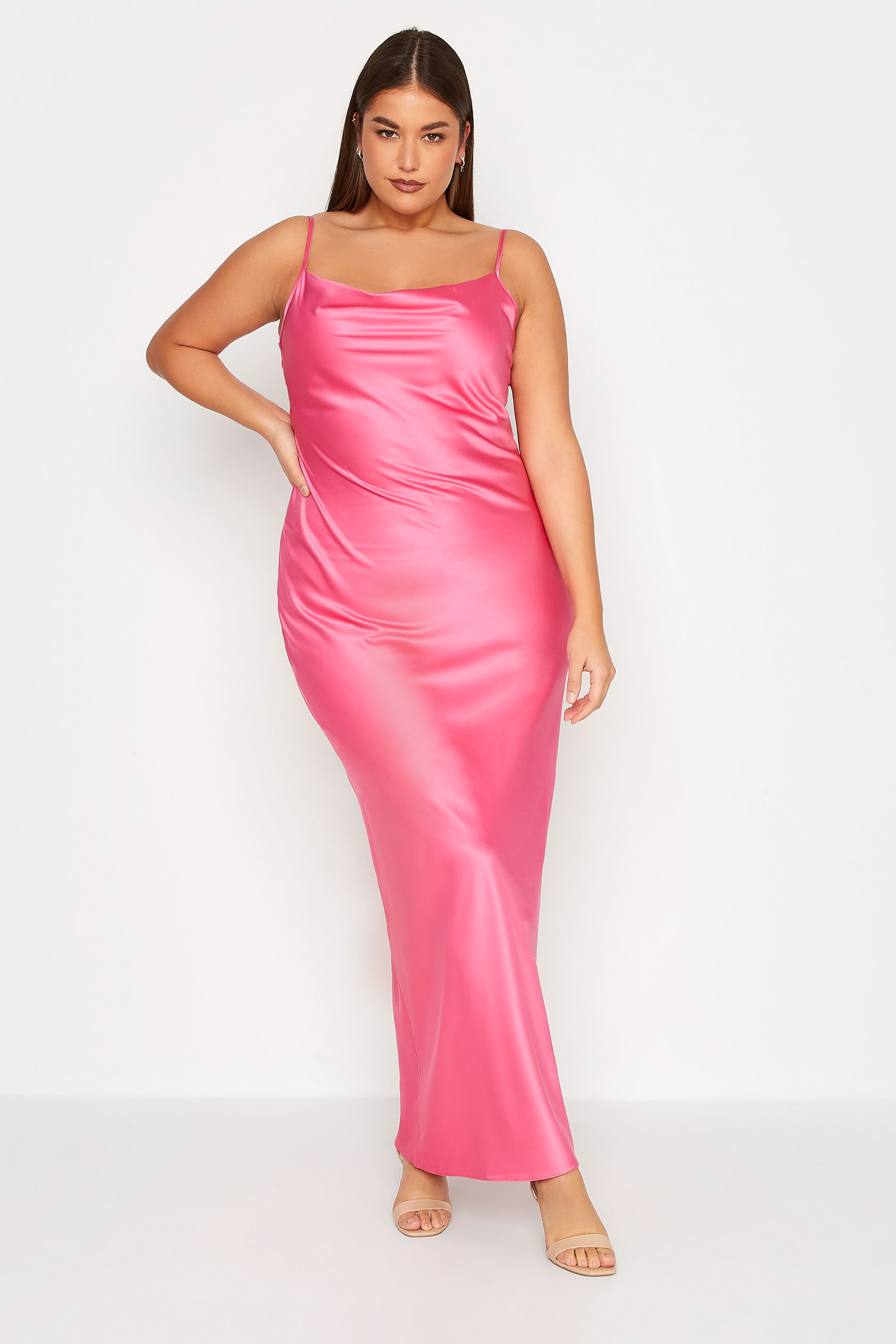 LTS Tall Women's Hot Pink Satin Maxi Slip Dress | Long Tall Sally 1