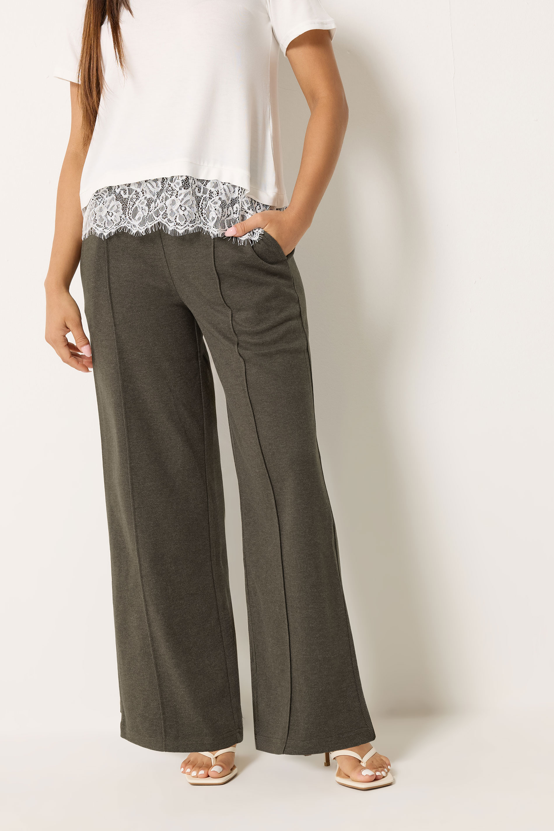 M&Co Petite Chocolate Brown Wide Leg Pintuck Trousers | M&Co 1
