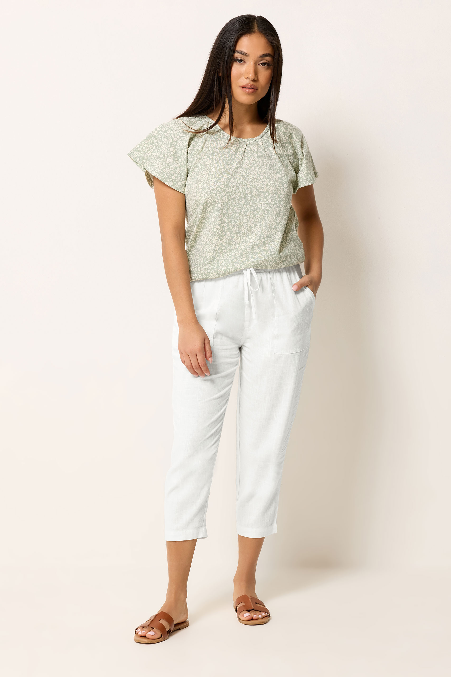 M&Co Petite White Linen Cropped Trousers | M&Co 1