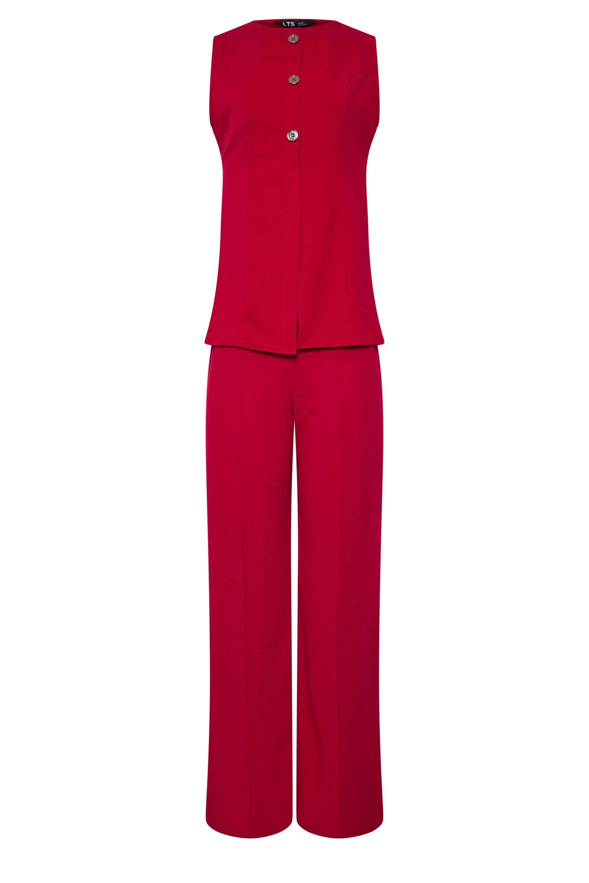 LTS Tall Women's Set Bright Red Textured Waistcoat & Wide Leg Trousers | Long Tall Sally 5