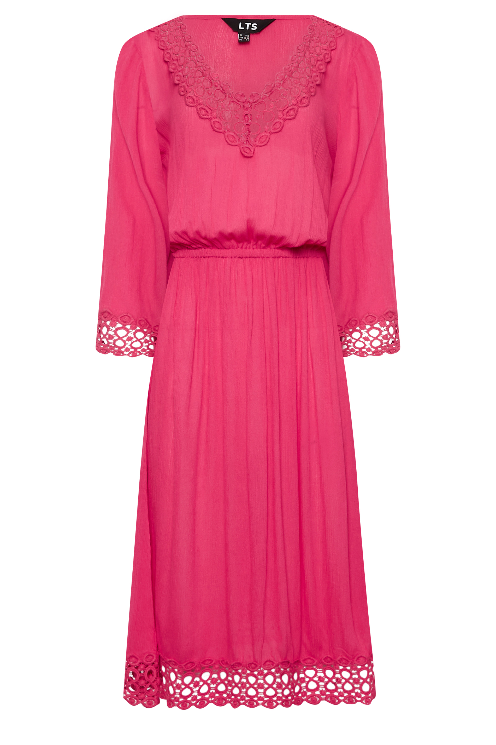 LTS Tall Hot Pink Crochet Midi Dress | Long Tall Sally  1