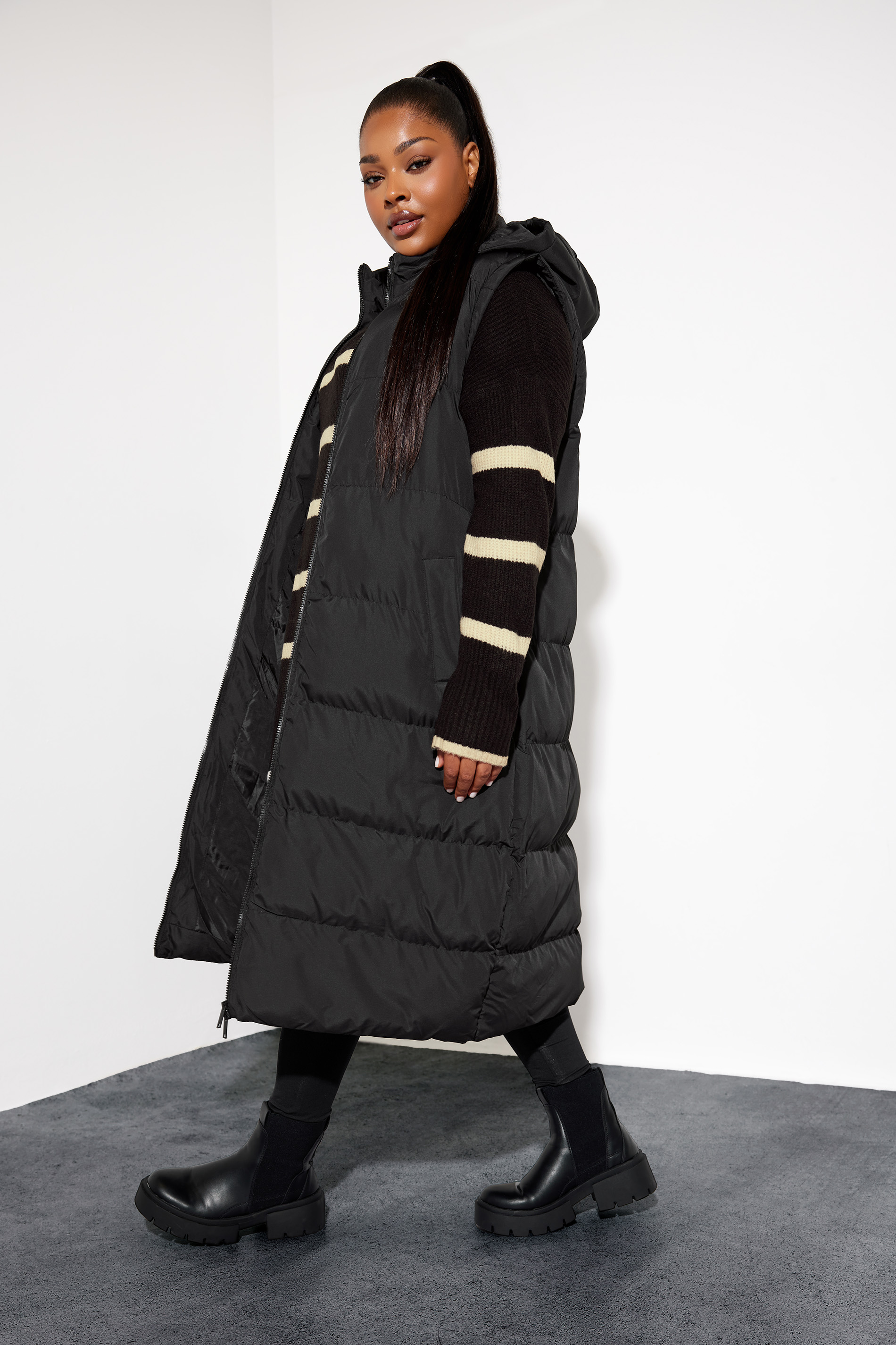 YOURS Plus Size Black Padded 2-in-1 Puffer Coat & Gilet | Yours Clothing 2
