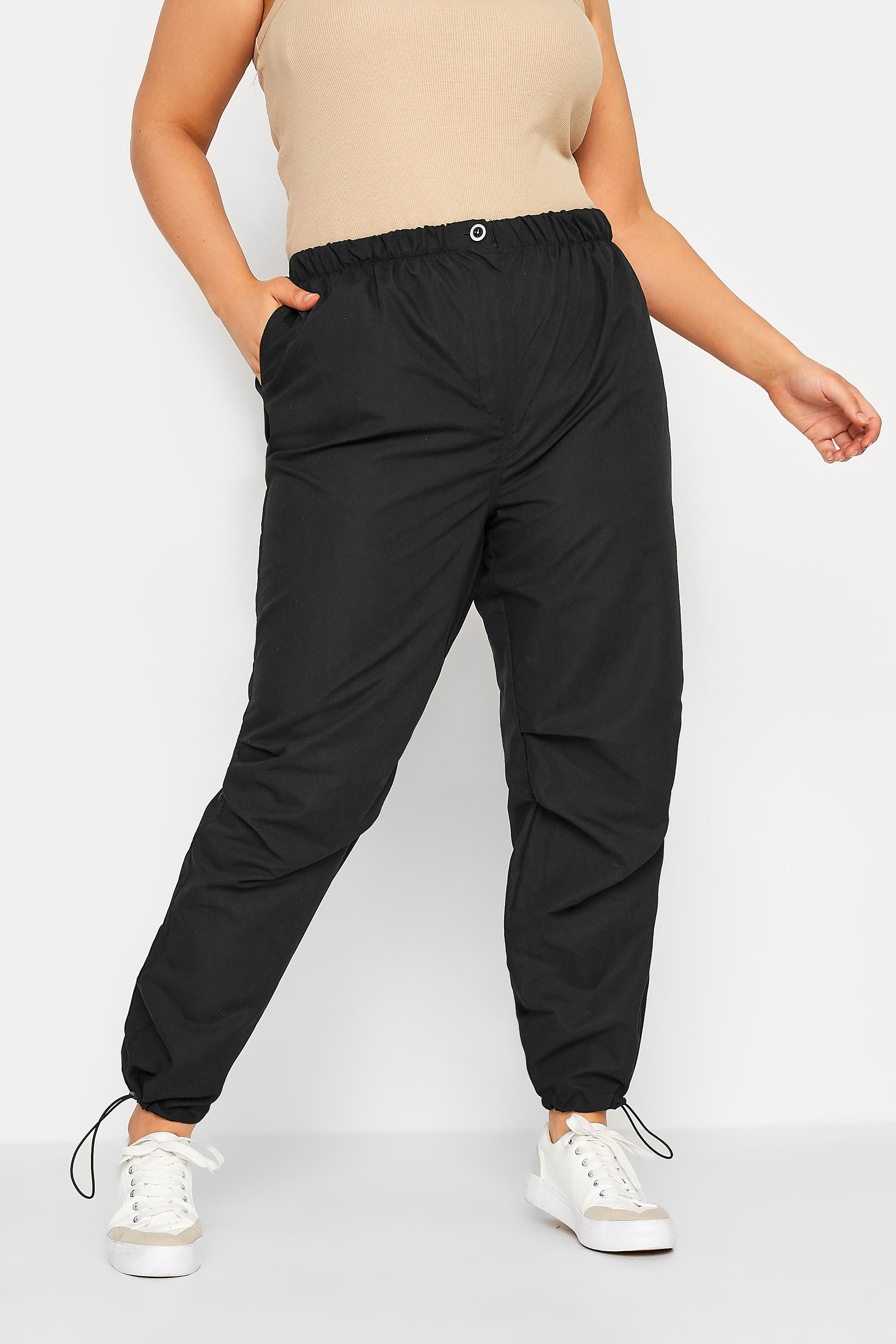 YOURS Curve Plus Size Black Parachute Trousers | Yours Clothing  1
