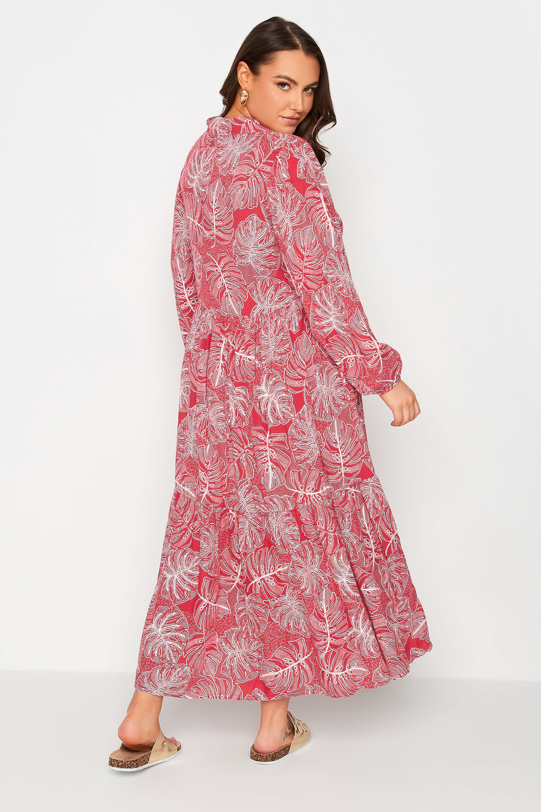 YOURS Curve Plus Size Red Leaf Print Shirt Dress | Yours Clothing  3