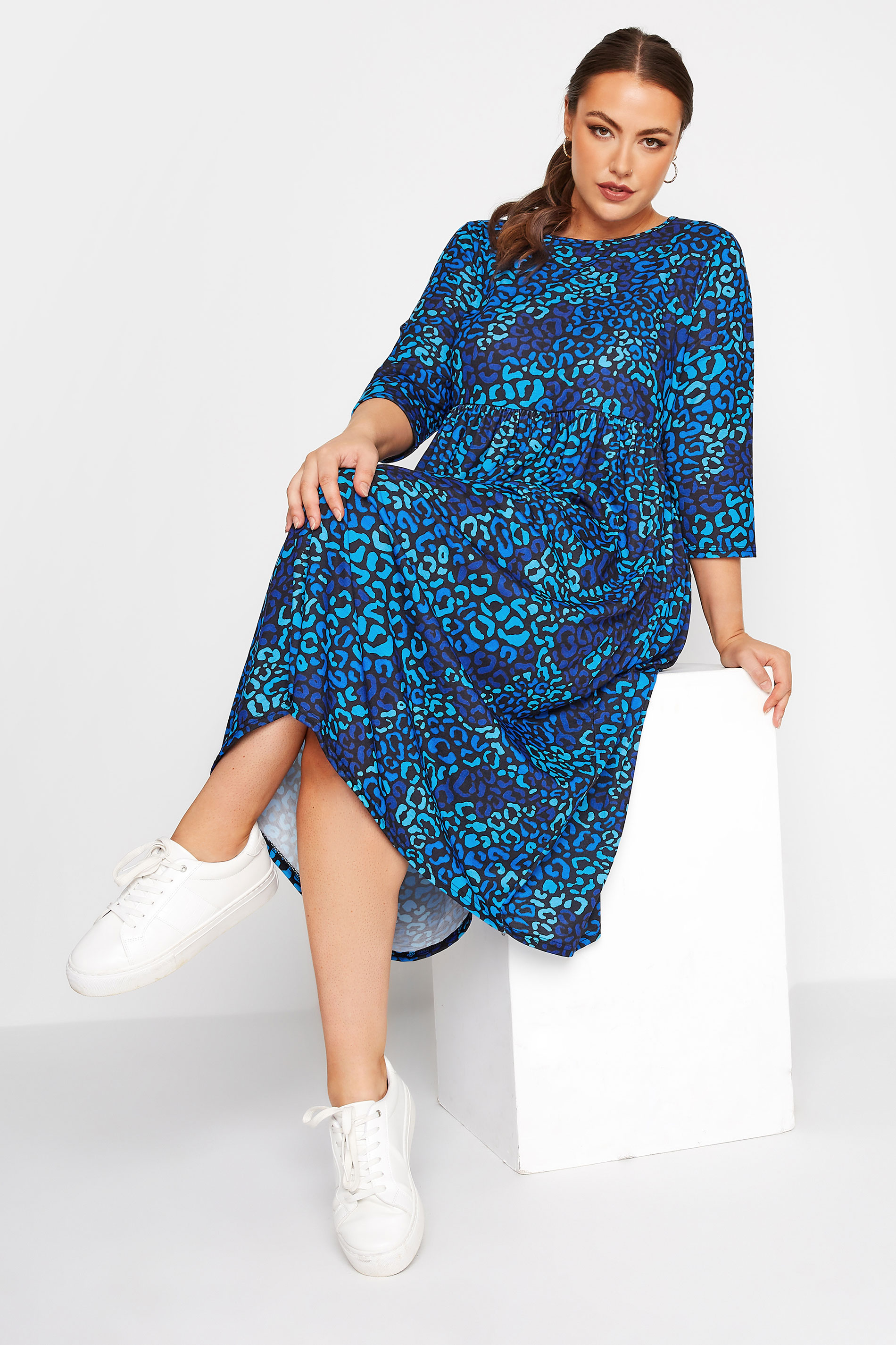 LIMITED COLLECTION Plus Size Blue Leopard Print Dress | Yours Clothing  1