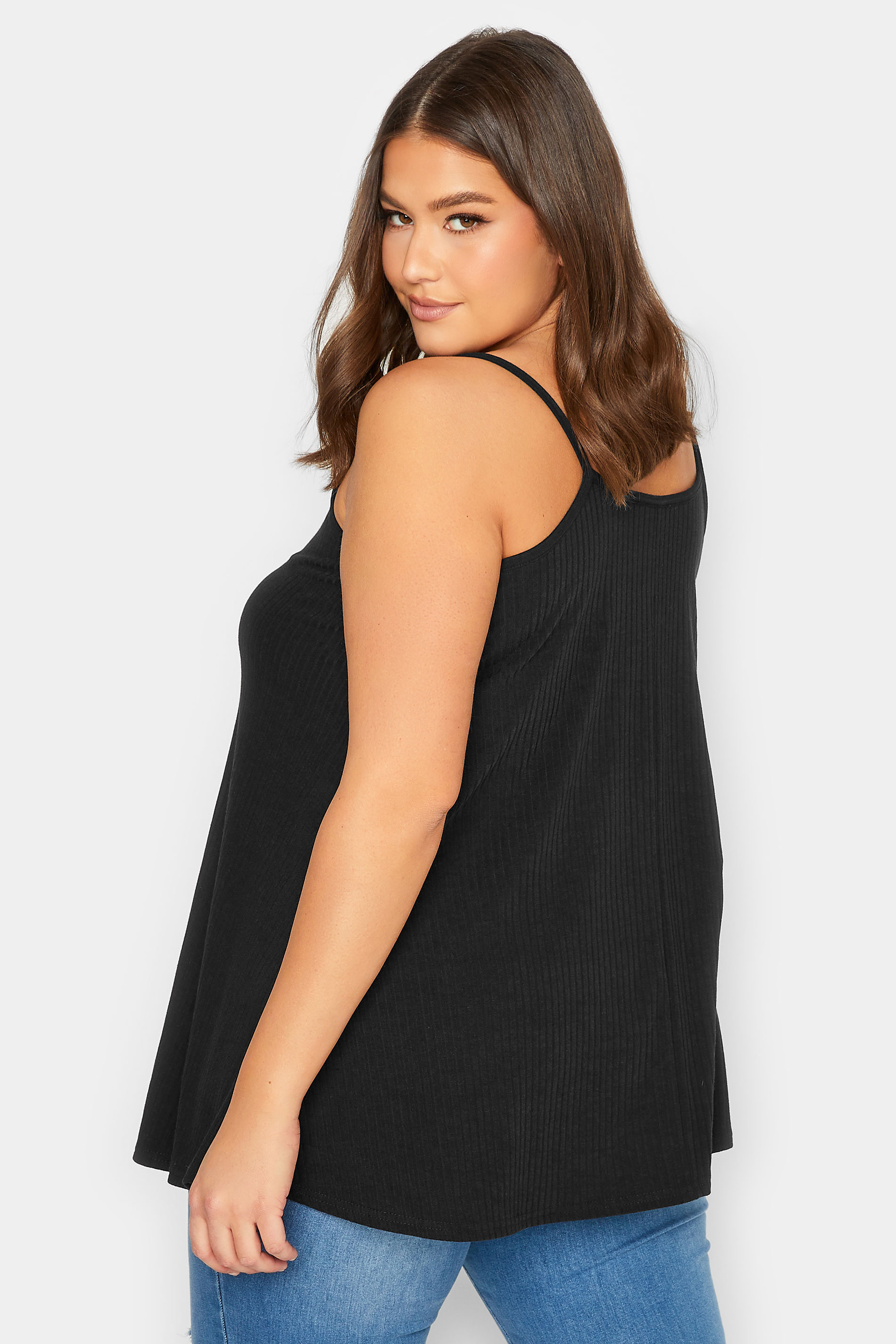 YOURS Curve Plus Size Black Ribbed Swing Cami Top | Yours Clothing  3