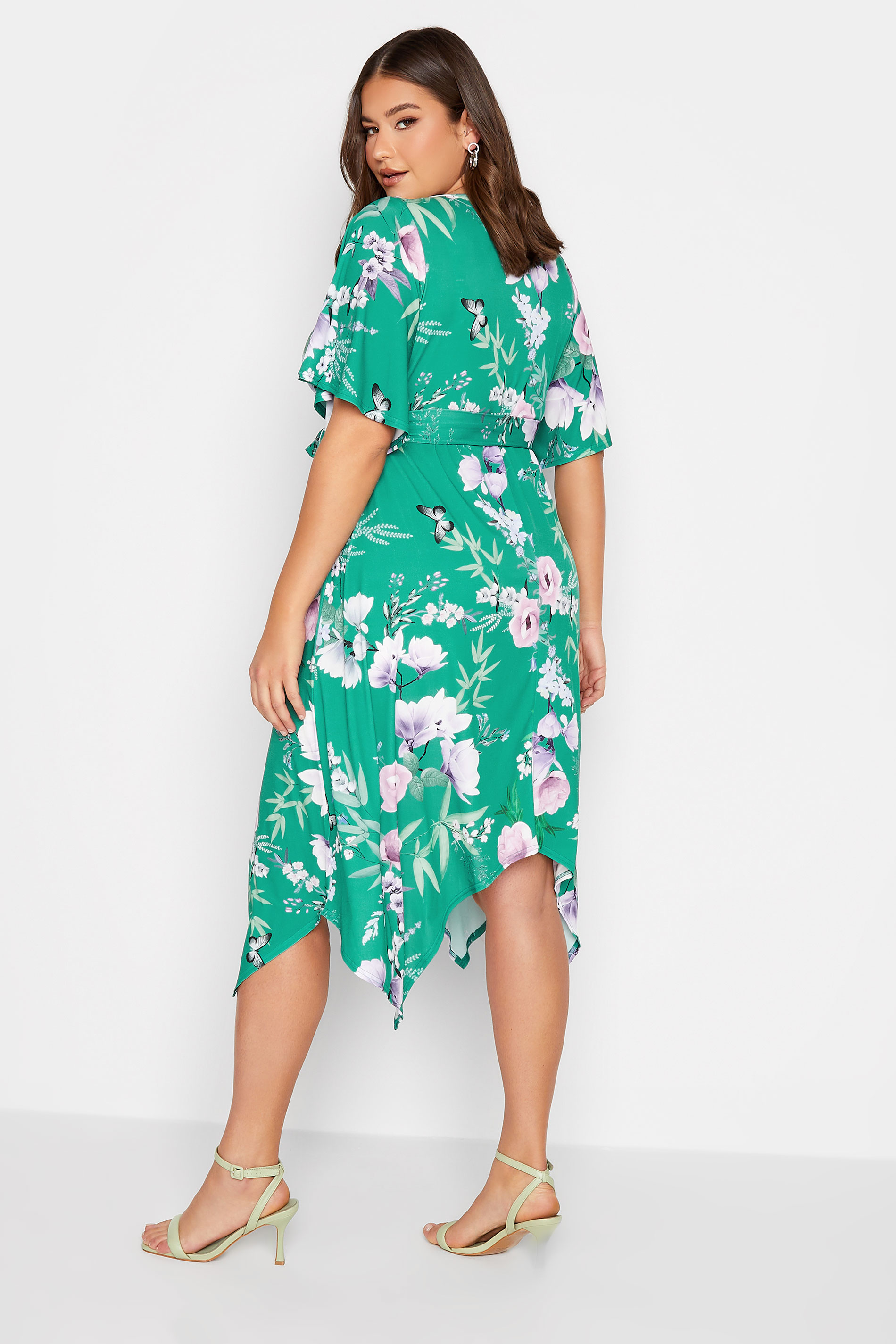 YOURS LONDON Plus Size Green Floral Hanky Hem Dress | Yours Clothing 3