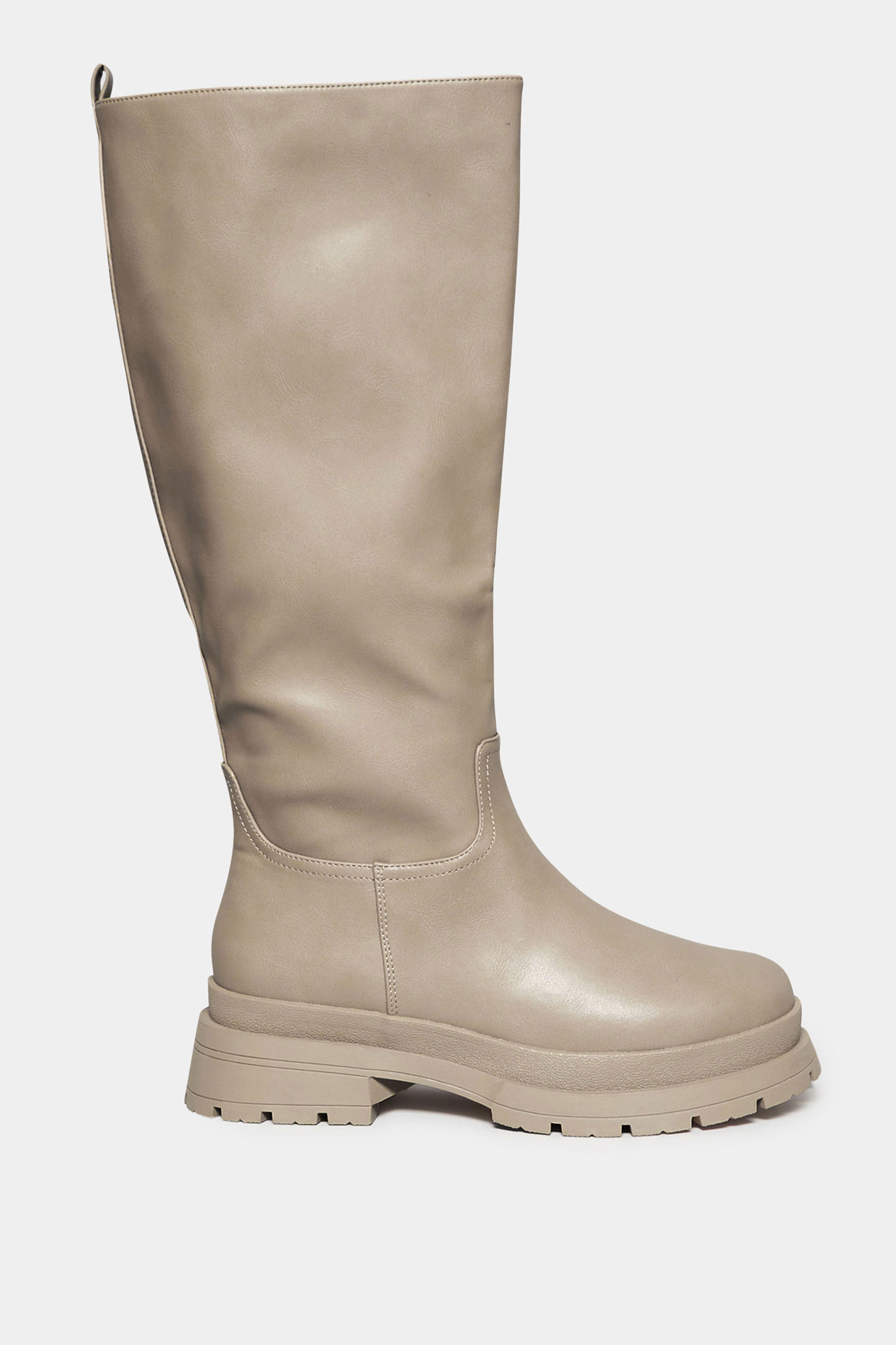 LIMITED COLLECTION Beige Brown Faux Leather Pull On Knee High Boots In Extra Wide Fit 3