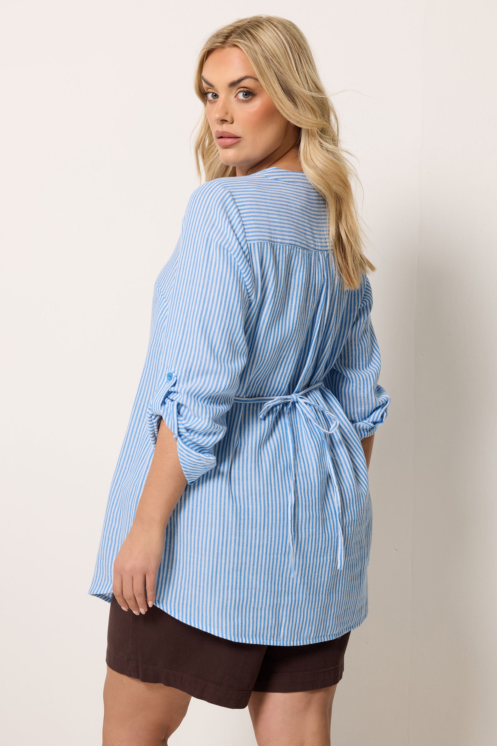 YOURS Plus Size Blue Stripe Pintuck Shirt | Yours Clothing 4