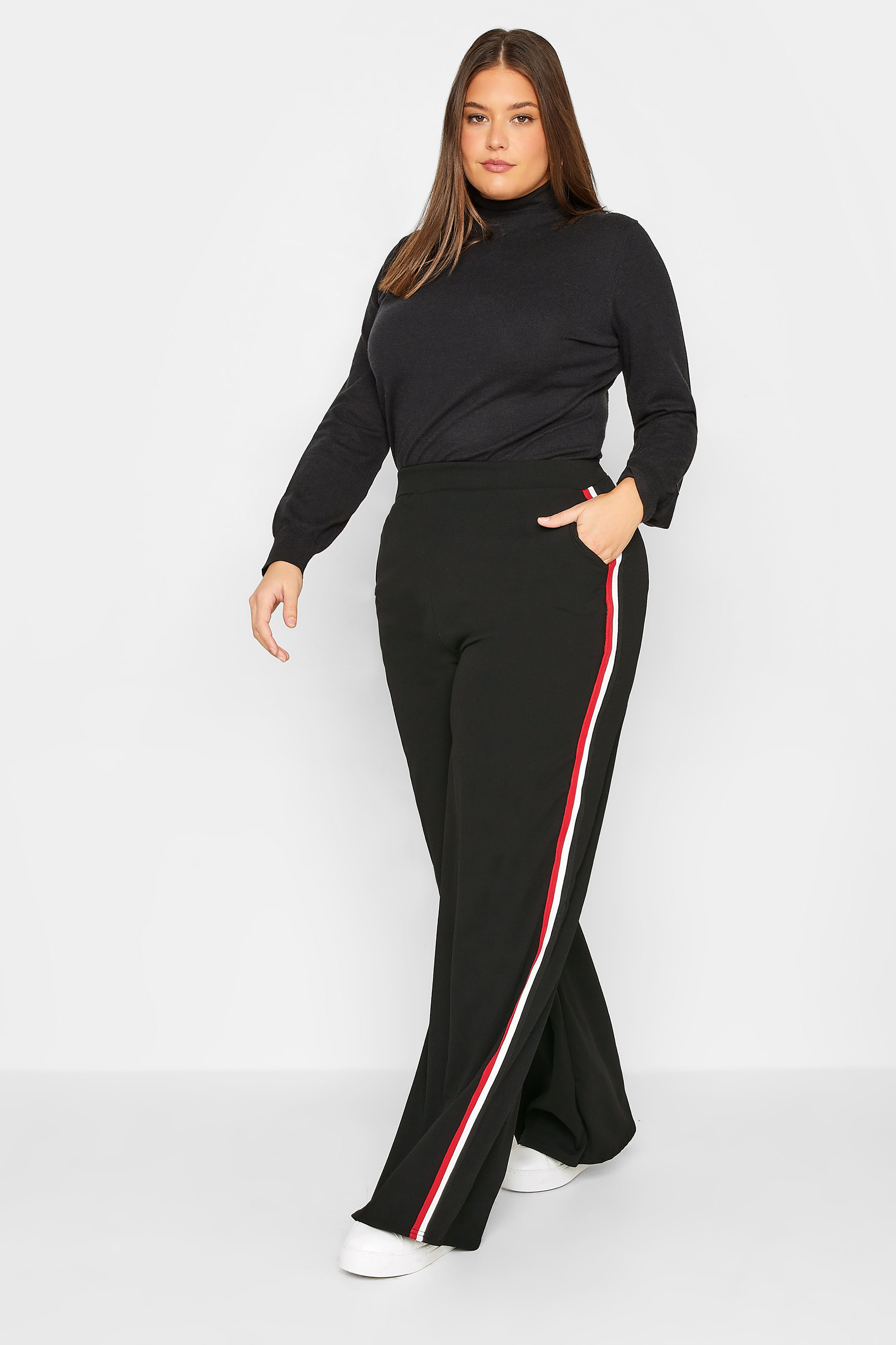 LTS Tall Women's Black & Red Side Stripe Wide Leg Trousers | Long Tall Sally 2