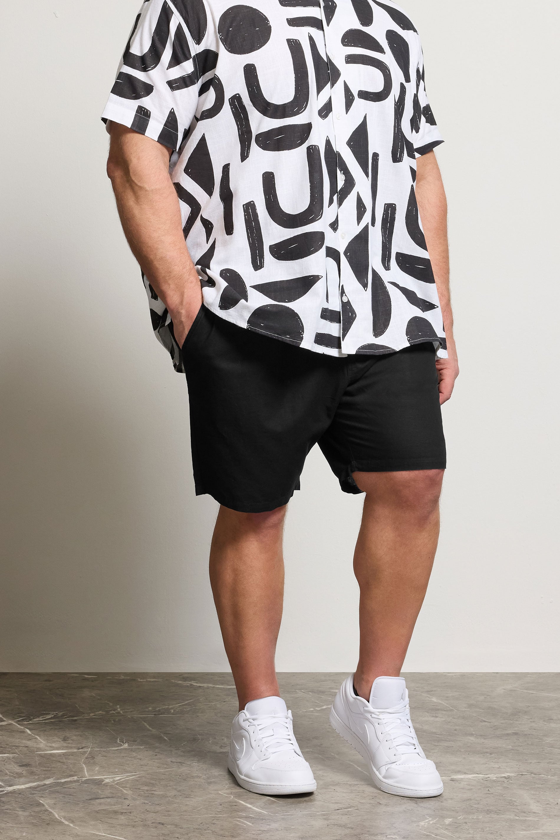 BadRhino Big & Tall Black Cotton Linen Mix Shorts | BadRhino 3