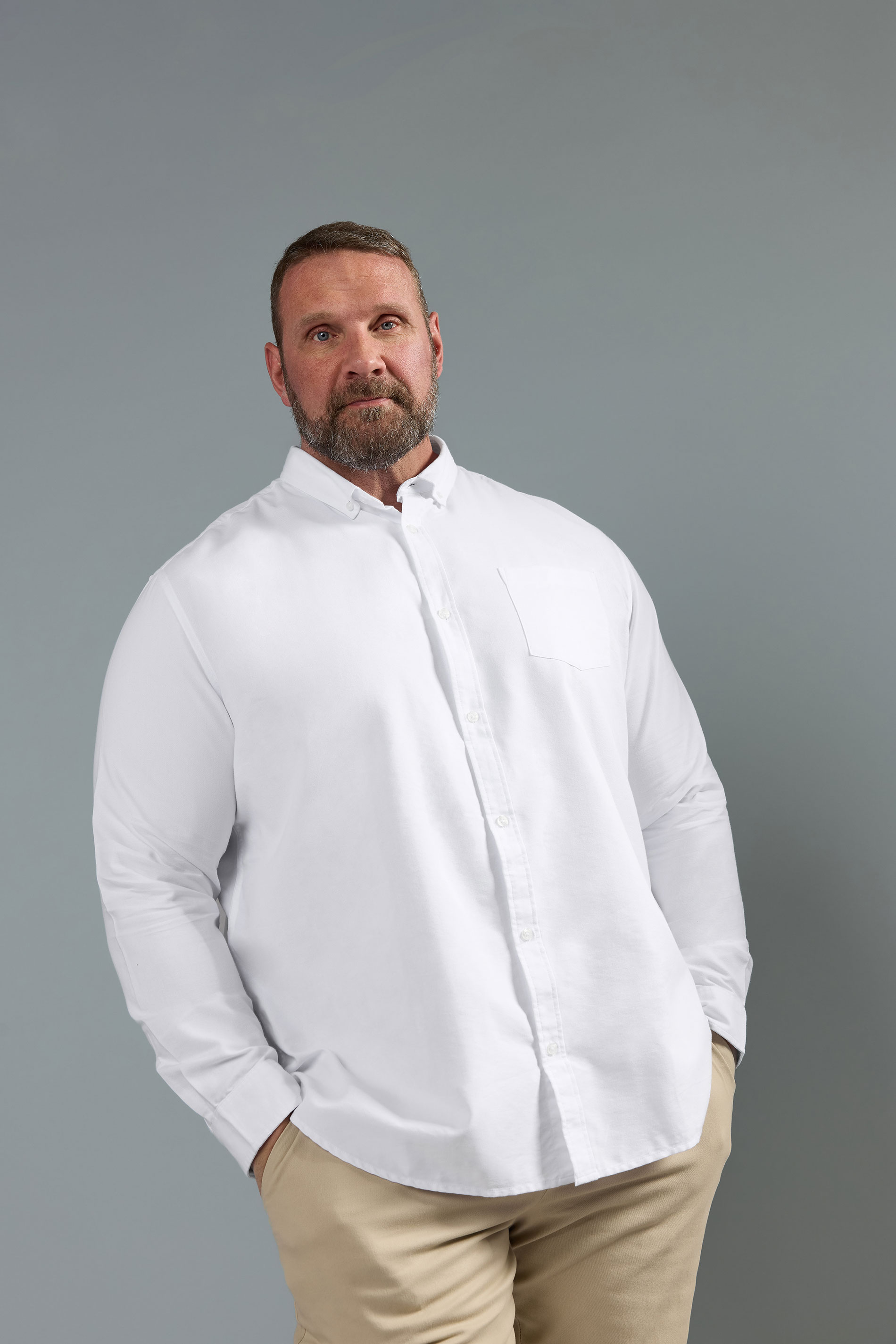 BadRhino Big & Tall Premium White Long Sleeve Oxford Cotton Shirt | BadRhino 3