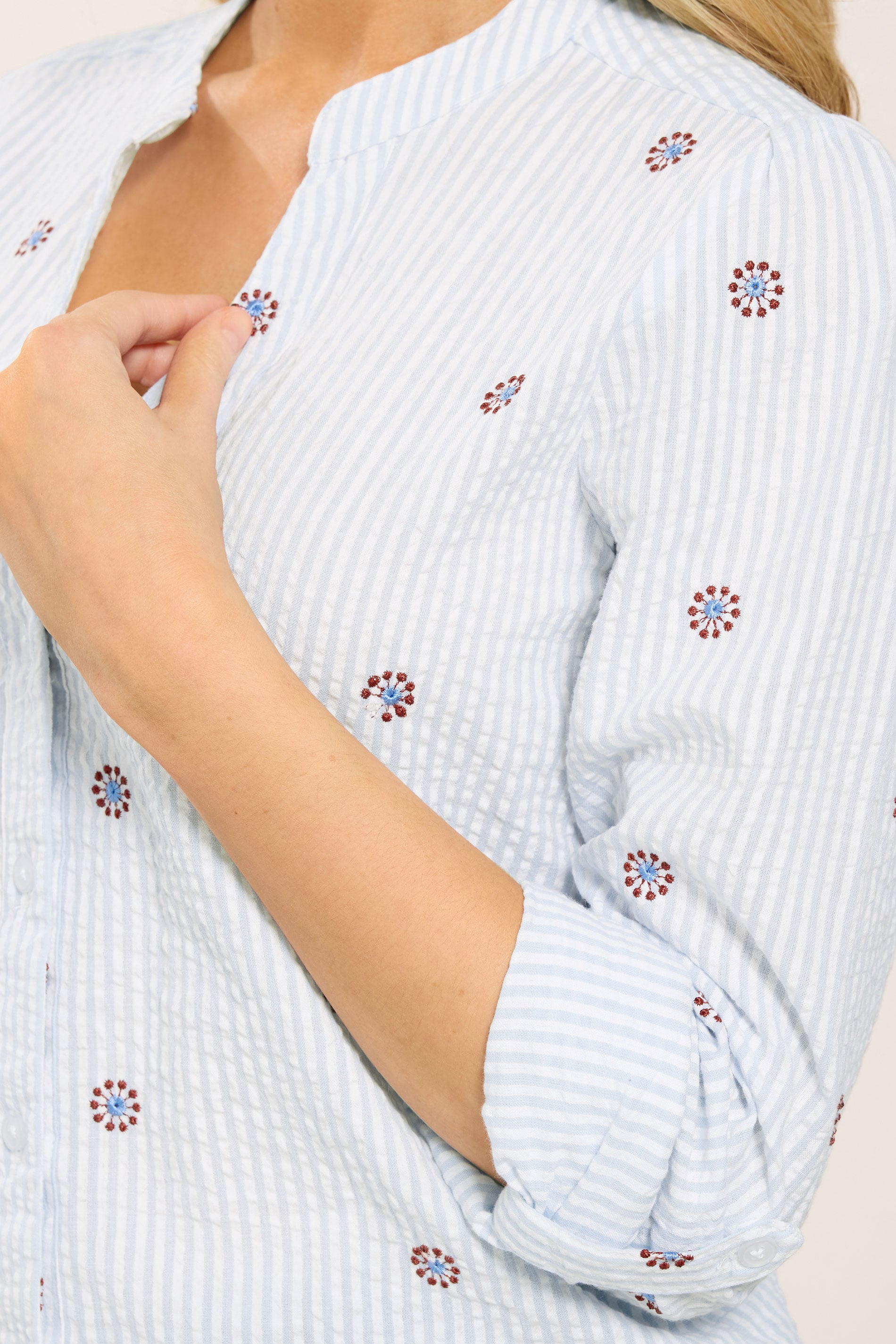 M&Co Blue & White Stripe Embroidered Cotton Shirt | M&Co 4