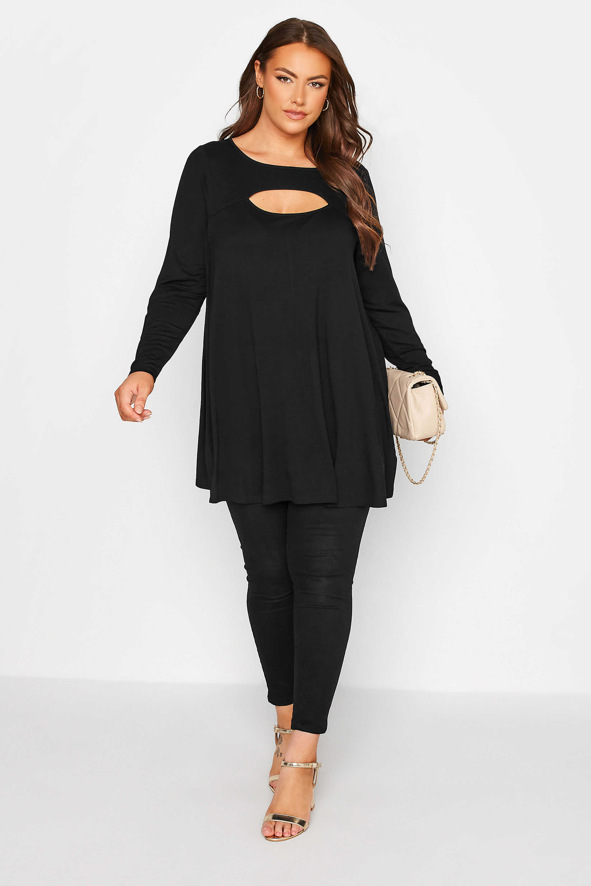 Plus Size Black Cut Out Swing Top | Yours Clothing 2