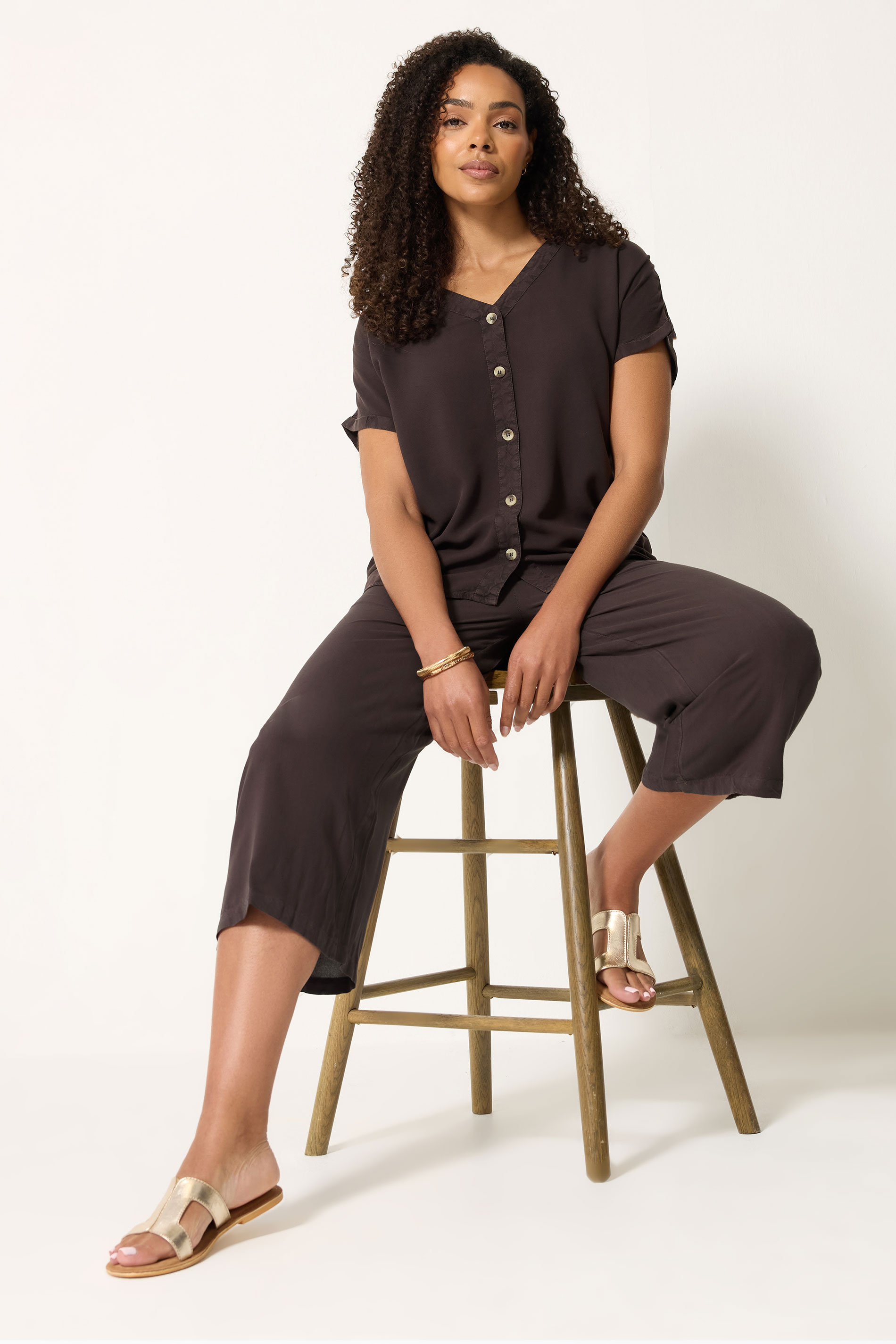 M&Co Set Chocolate Brown Soft Touch Top & Trousers | M&Co 1