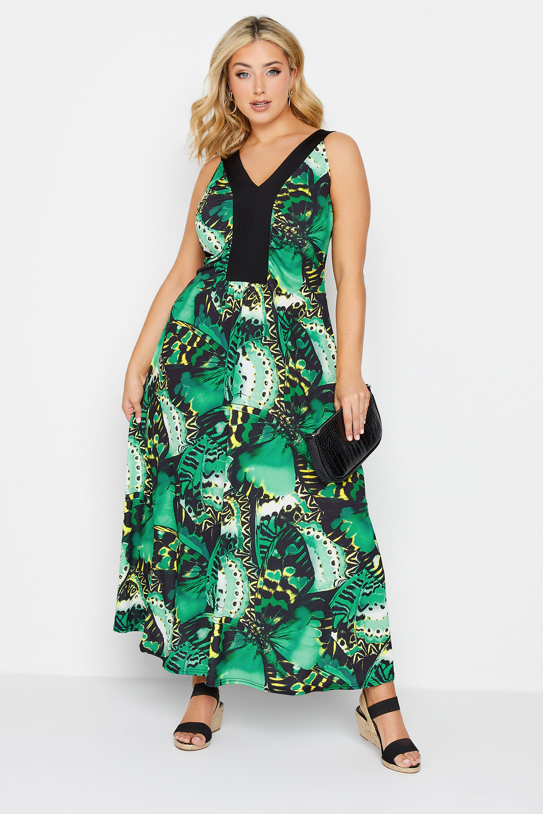 YOURS LONDON Plus Size Green Butterfly Print Maxi Dress | Yours Clothing 1