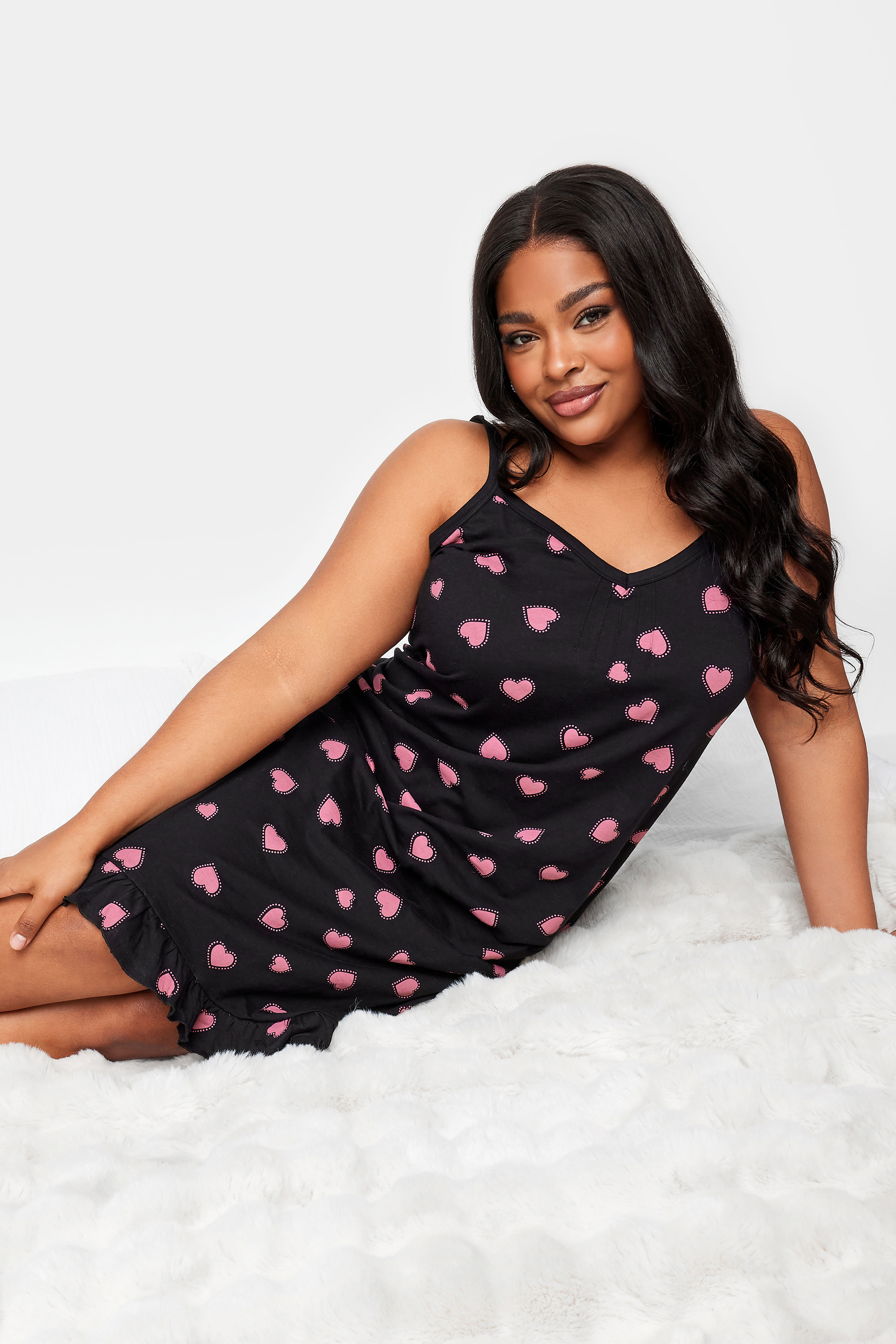 YOURS Plus Size Black Heart Print Chemise Nightdress | Yours Clothing 1