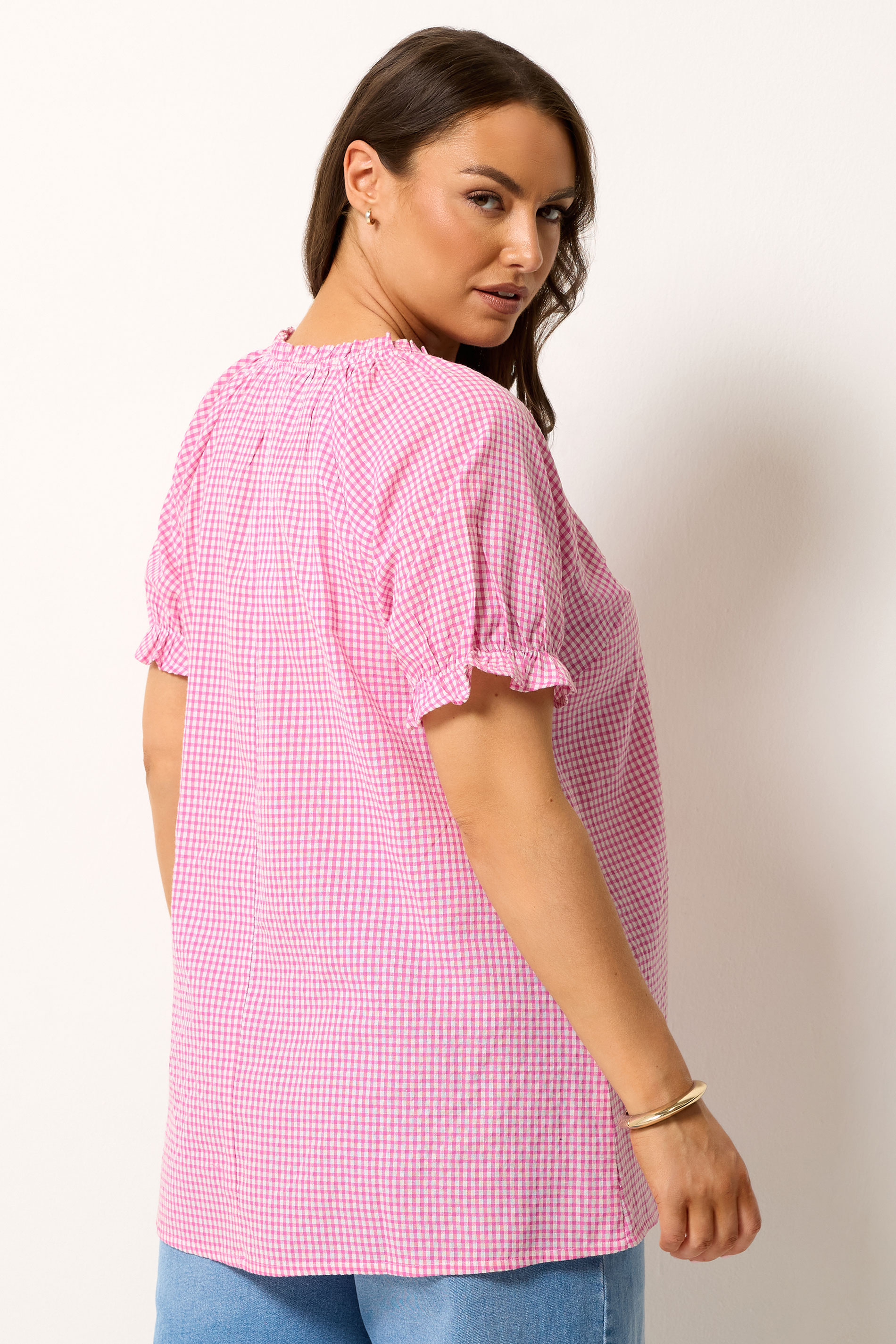 YOURS Plus Size Pink Gingham Blouse | Yours Clothing 2