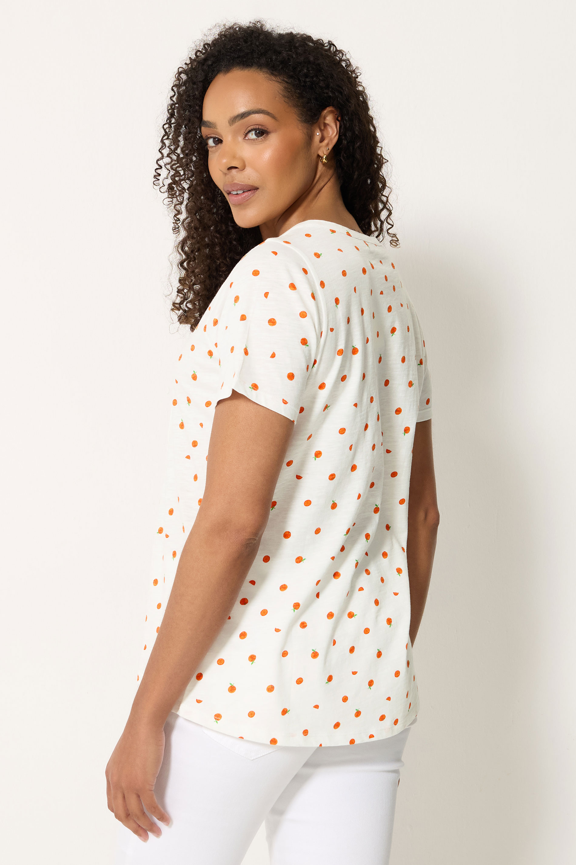 M&Co White Oranges Print Cotton Henley Top | M&Co 2