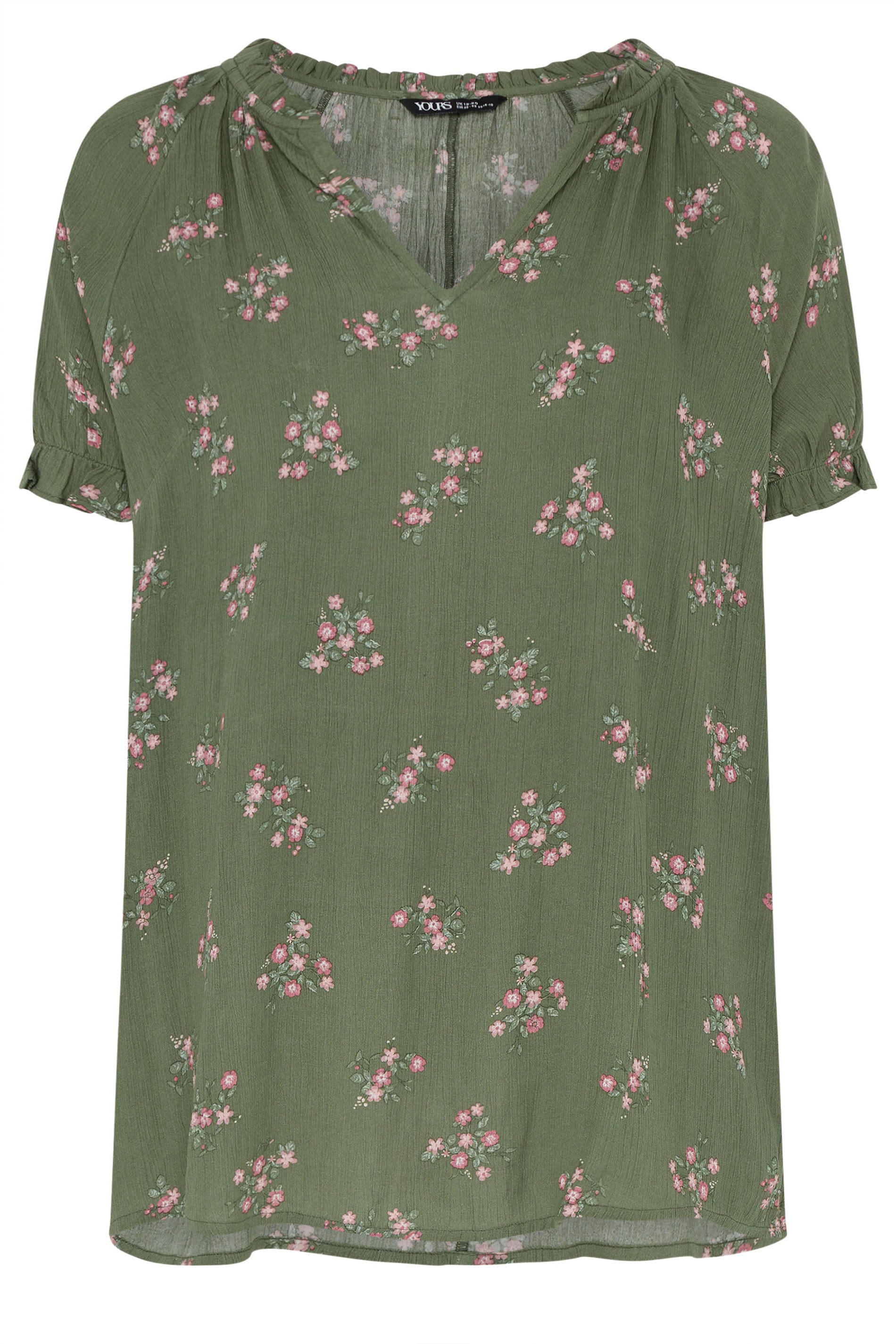 YOURS Plus Size Green Floral Notch Neck Blouse | Yours Clothing 5