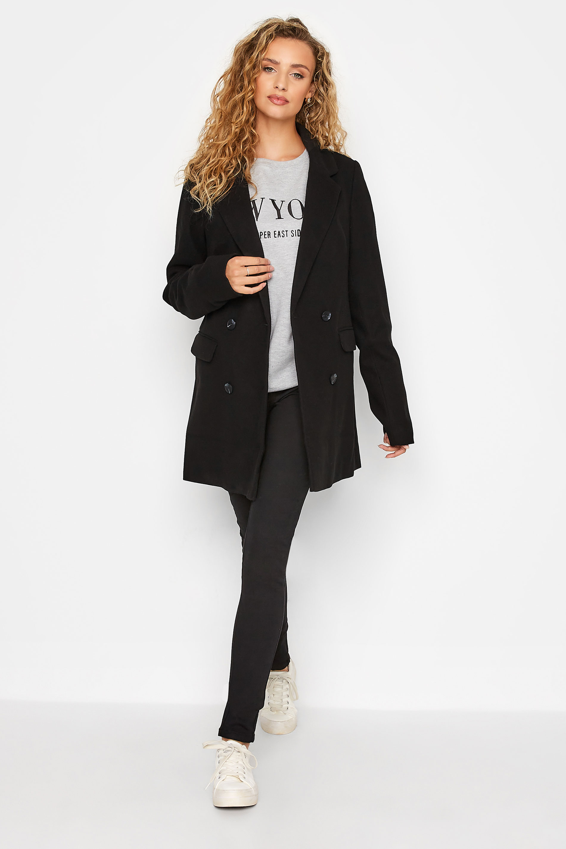 LTS Tall Women's Black Double Breasted Brushed Jacket | Long Tall Sally 2