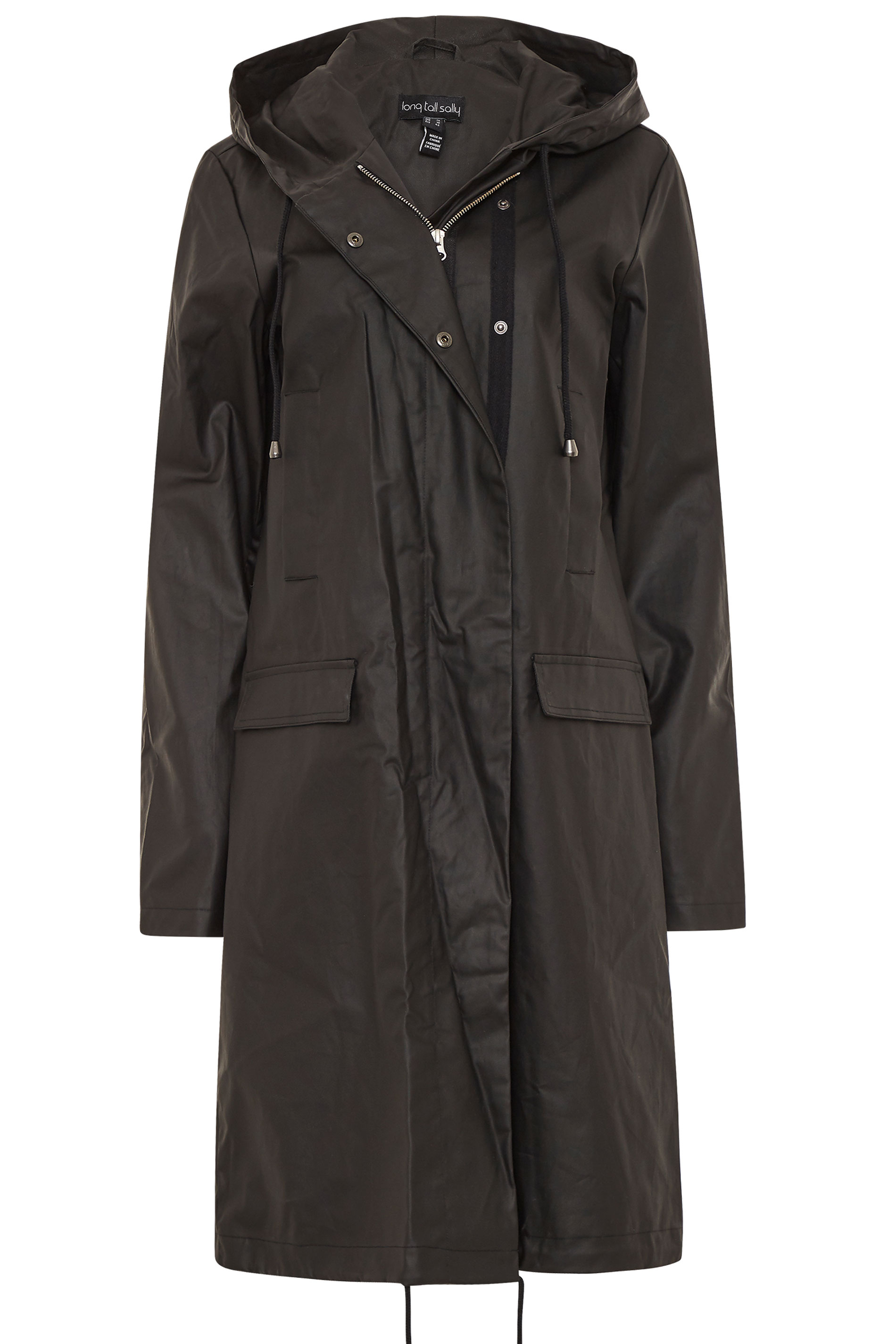 Black Longline Showerproof Raincoat | Long Tall Sally