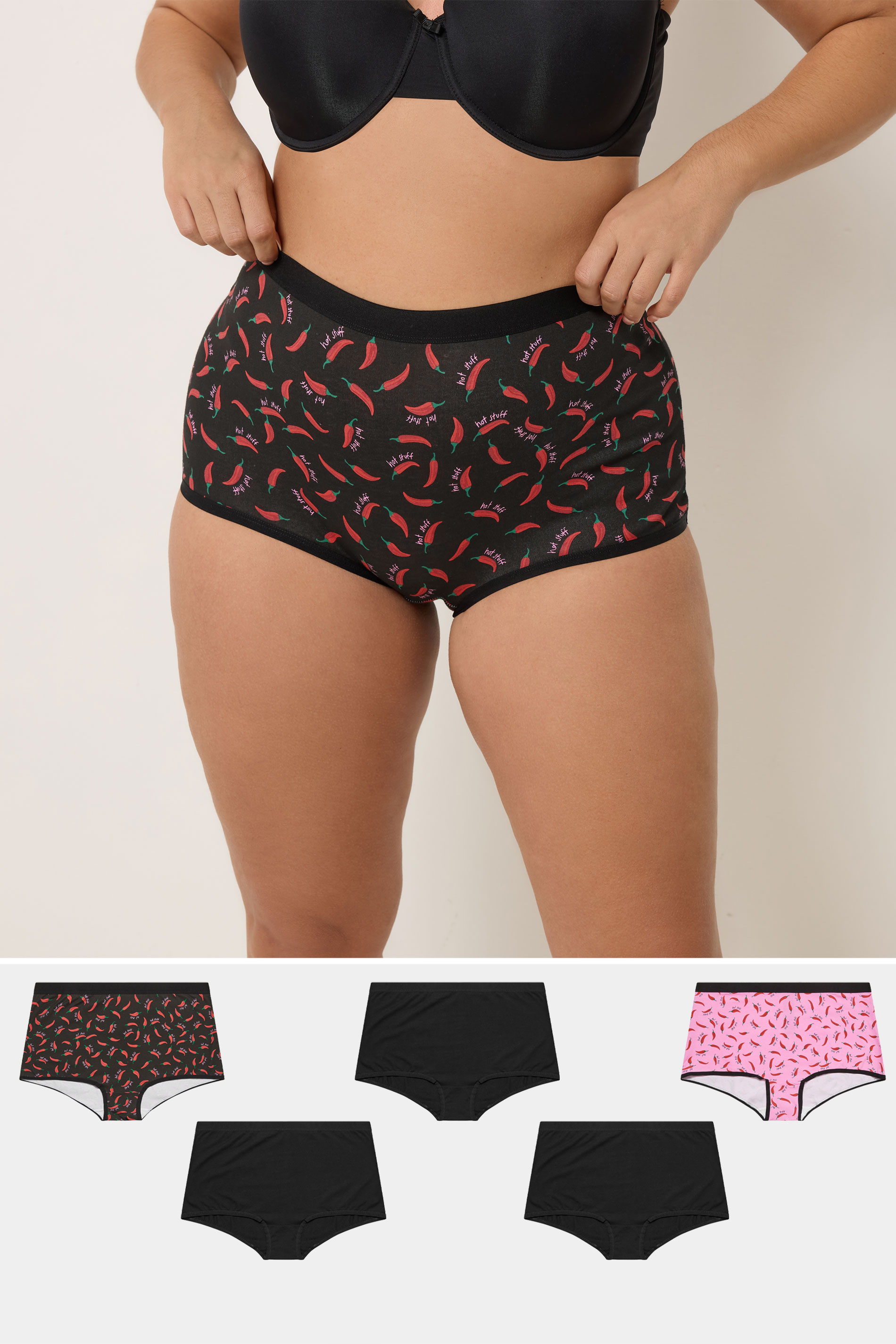 YOURSET 5 PACK Plus Size Black Chili Print Shorts  |Yours Clothing 1