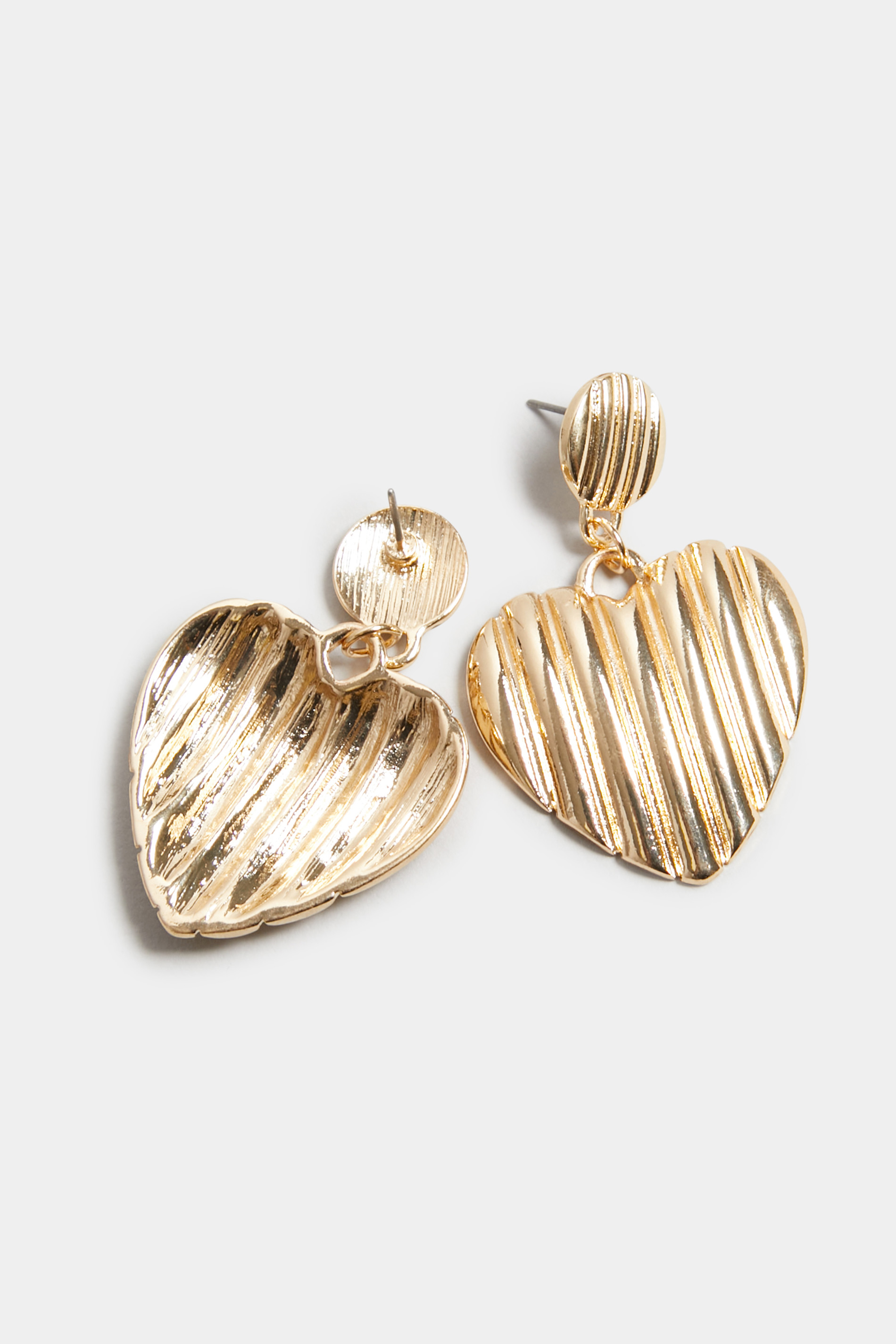Gold Textured Heart Drop Earrings | Yours Clothing 3