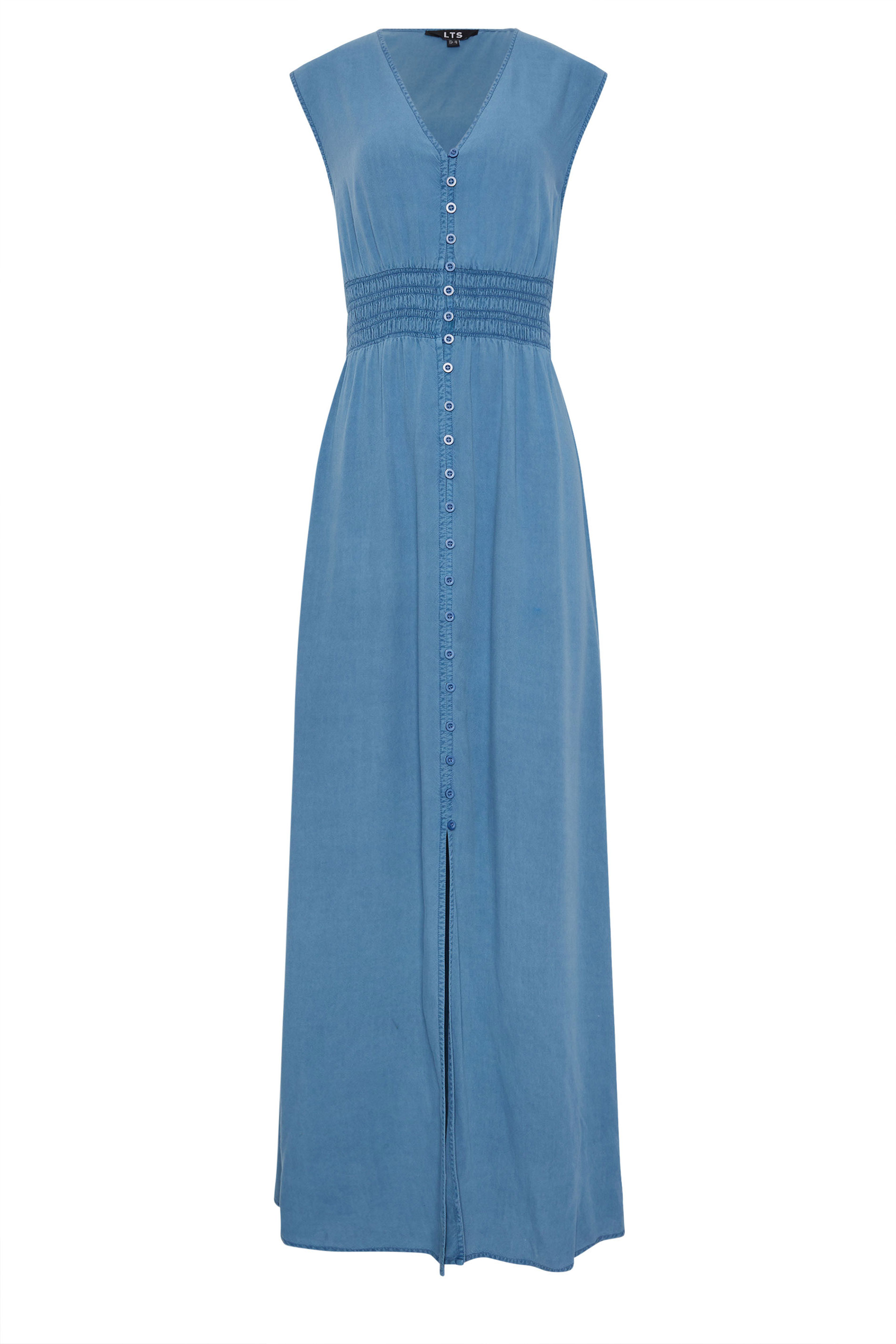 LTS Tall Women's Mid Blue Shirred Waist Maxi Dress | Long Tall Sally 6