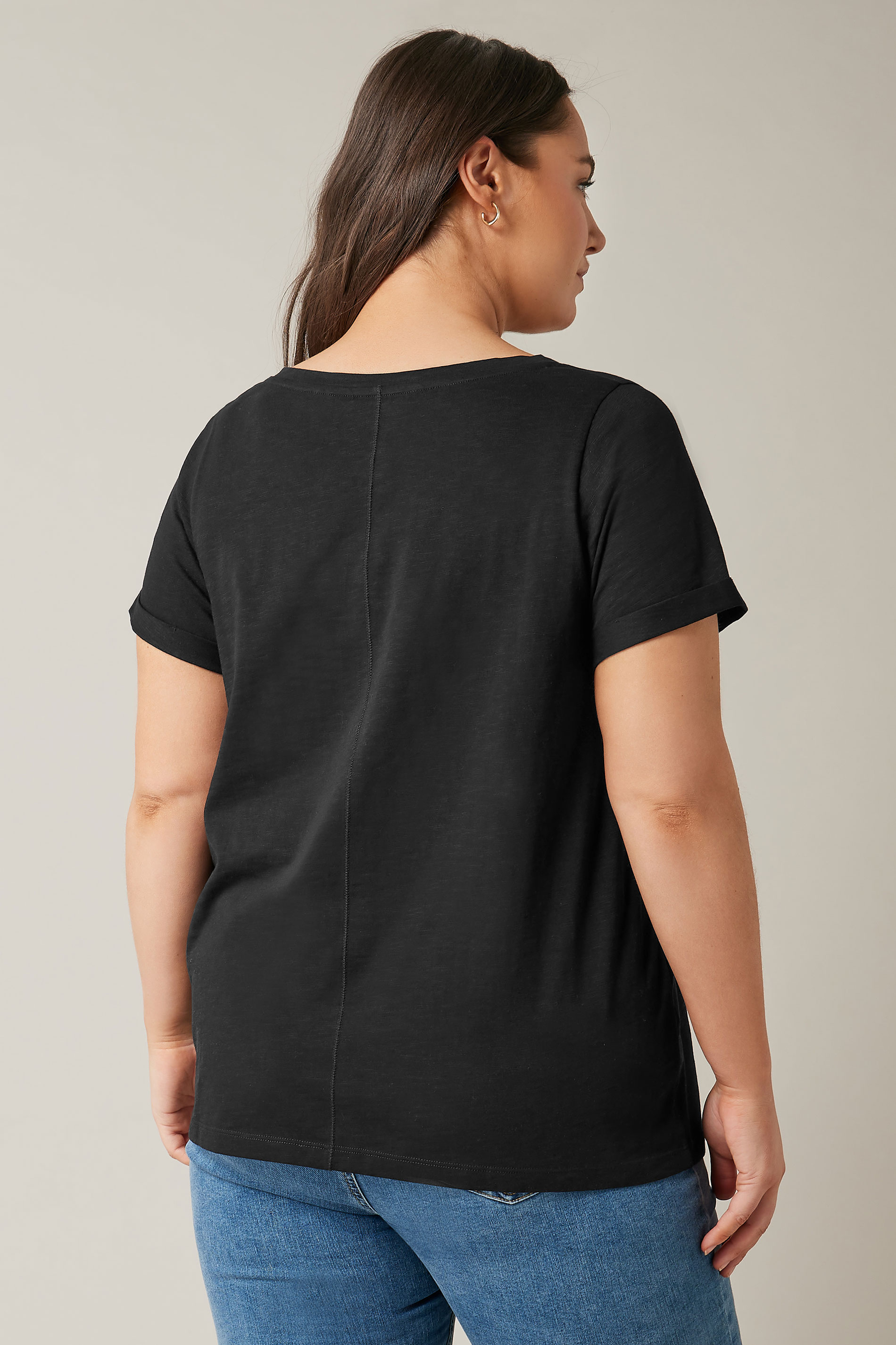 EVANS Plus Size Black Pure Cotton T-Shirt | Yours Curve 3
